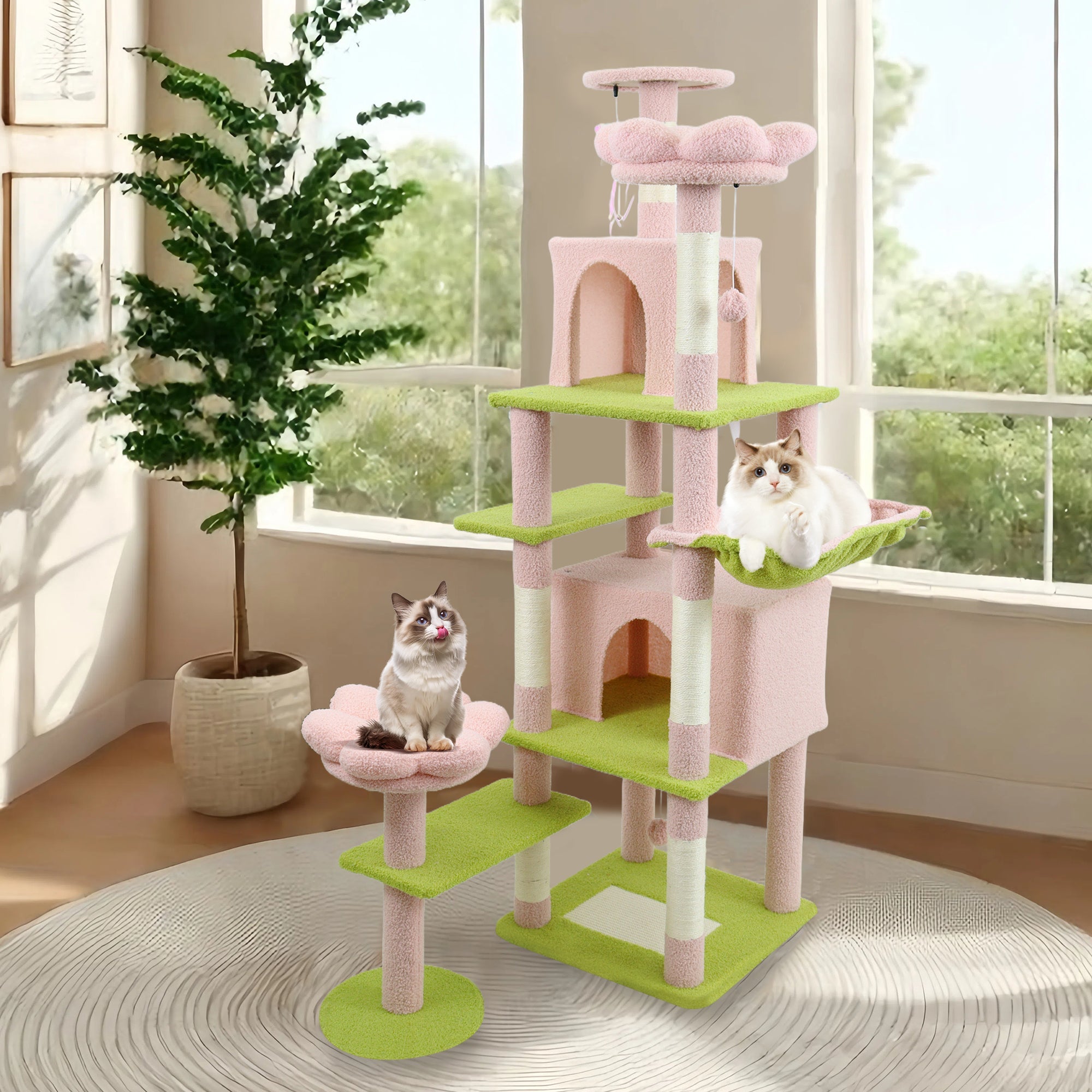 71 - inch detachable flower cat tree(pink) - KiKiUMi