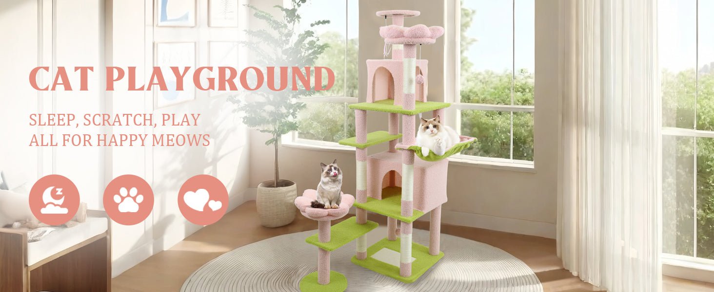 71 - inch detachable flower cat tree(pink) - KiKiUMi
