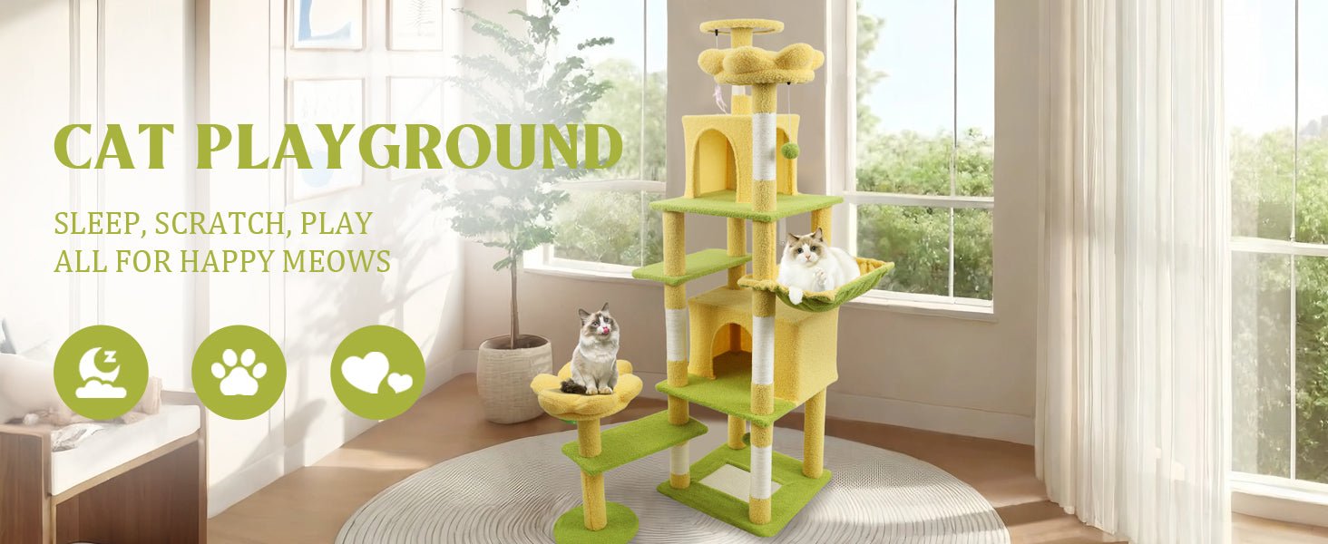 71 - inch yellow detachable flower cat tree - KiKiUMi