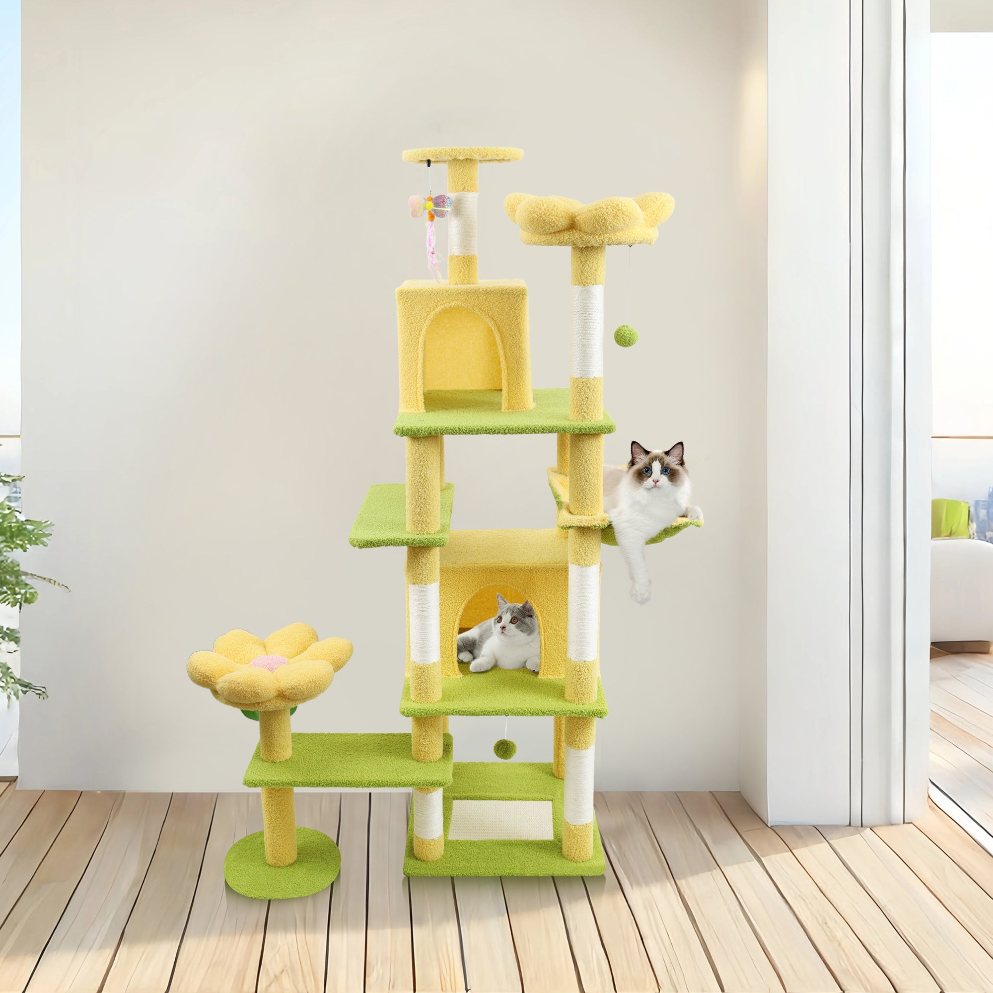 71 - inch yellow detachable flower cat tree - KiKiUMi