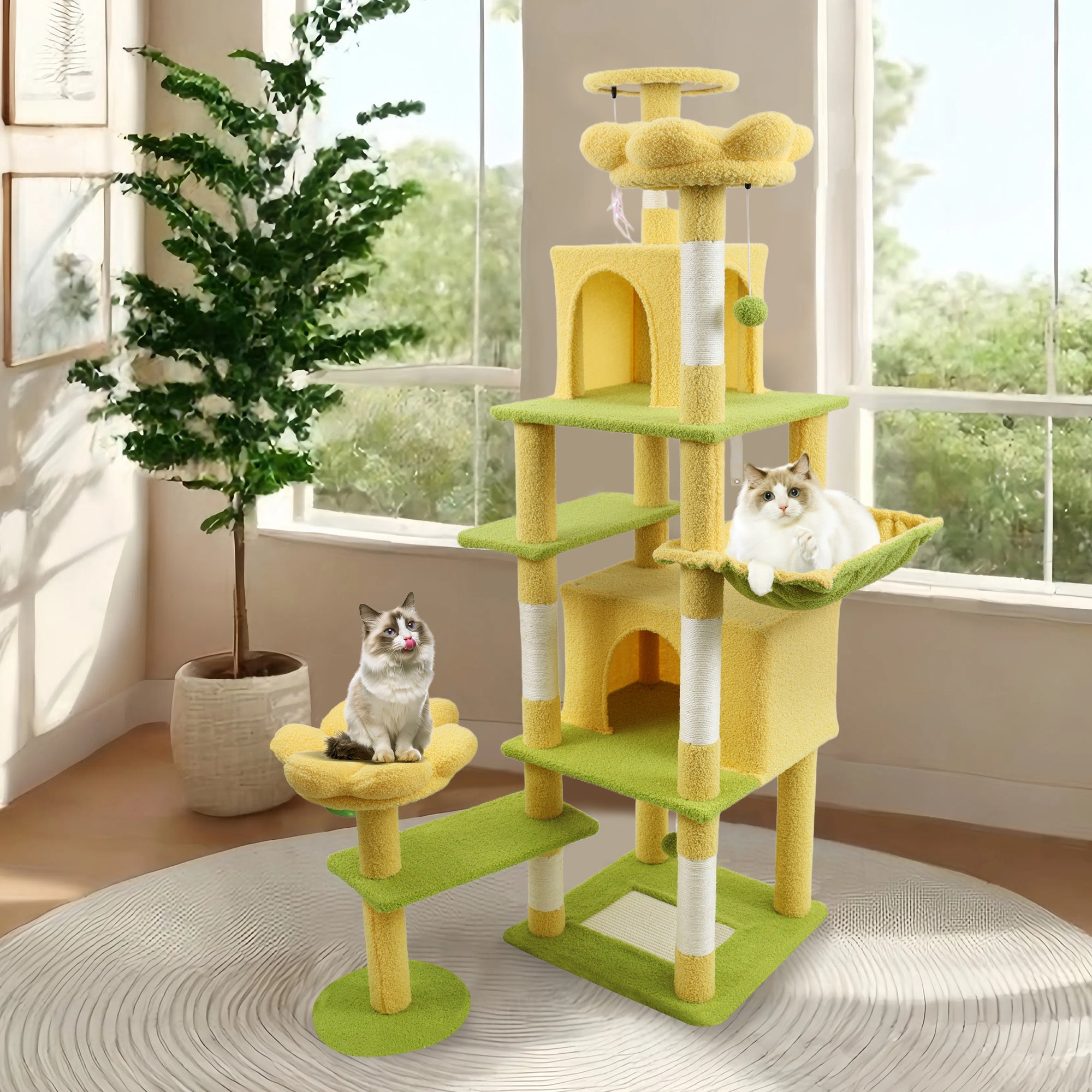 71 - inch yellow detachable flower cat tree - KiKiUMi