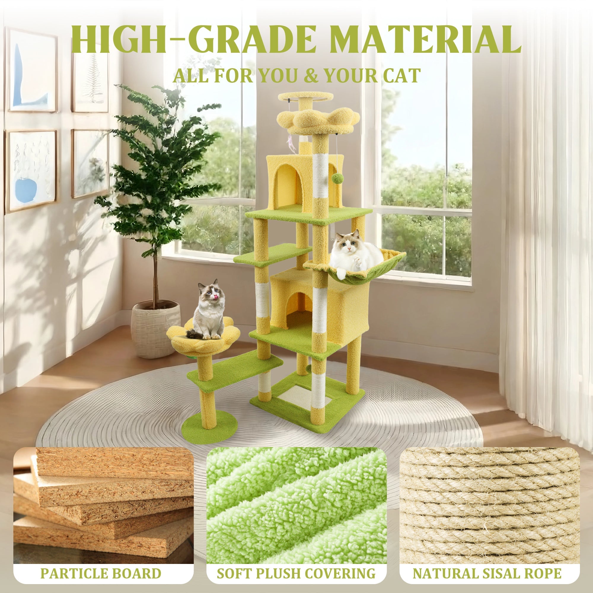 71 - inch yellow detachable flower cat tree - KiKiUMi