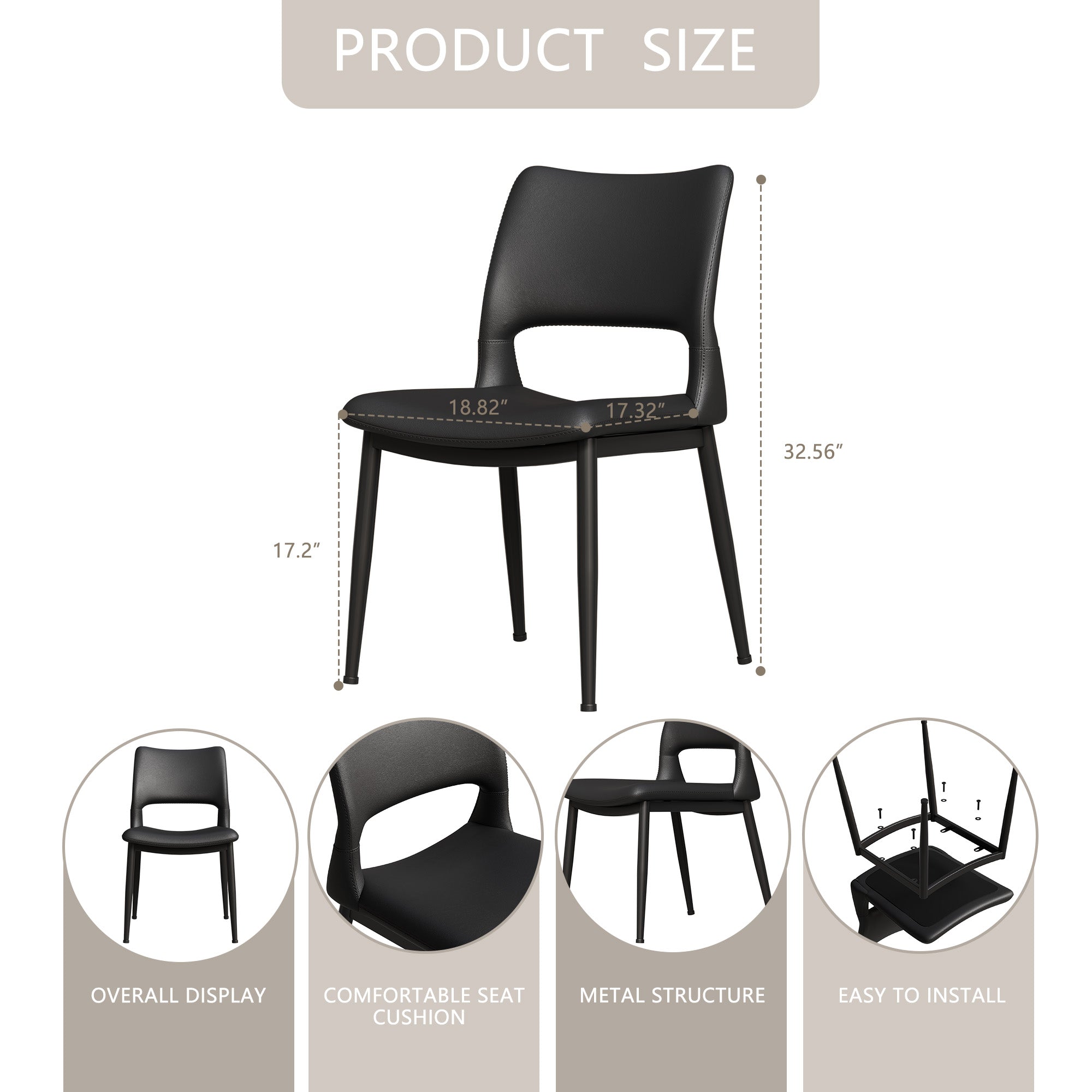 Two modern and simple PU leather dining chairs（black）