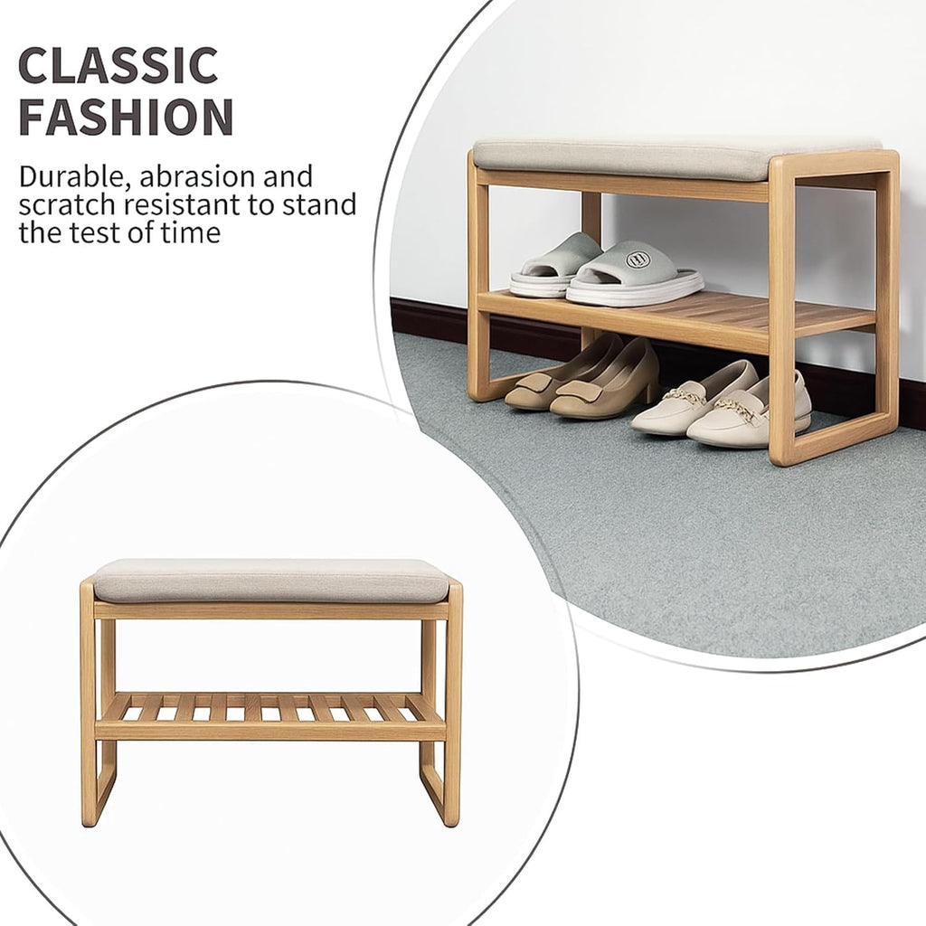 2-Tier Solid Wood Shoe Bench with Memory Foam Pads