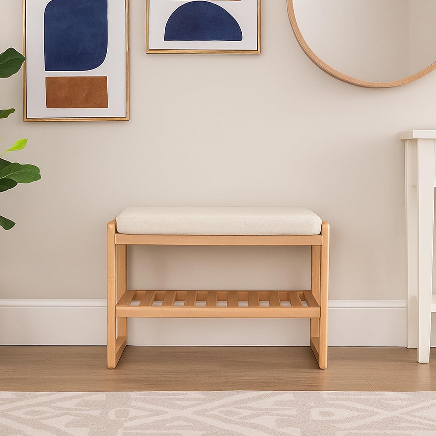 Wood Shoe Storage Bench with Memory Foam Pads