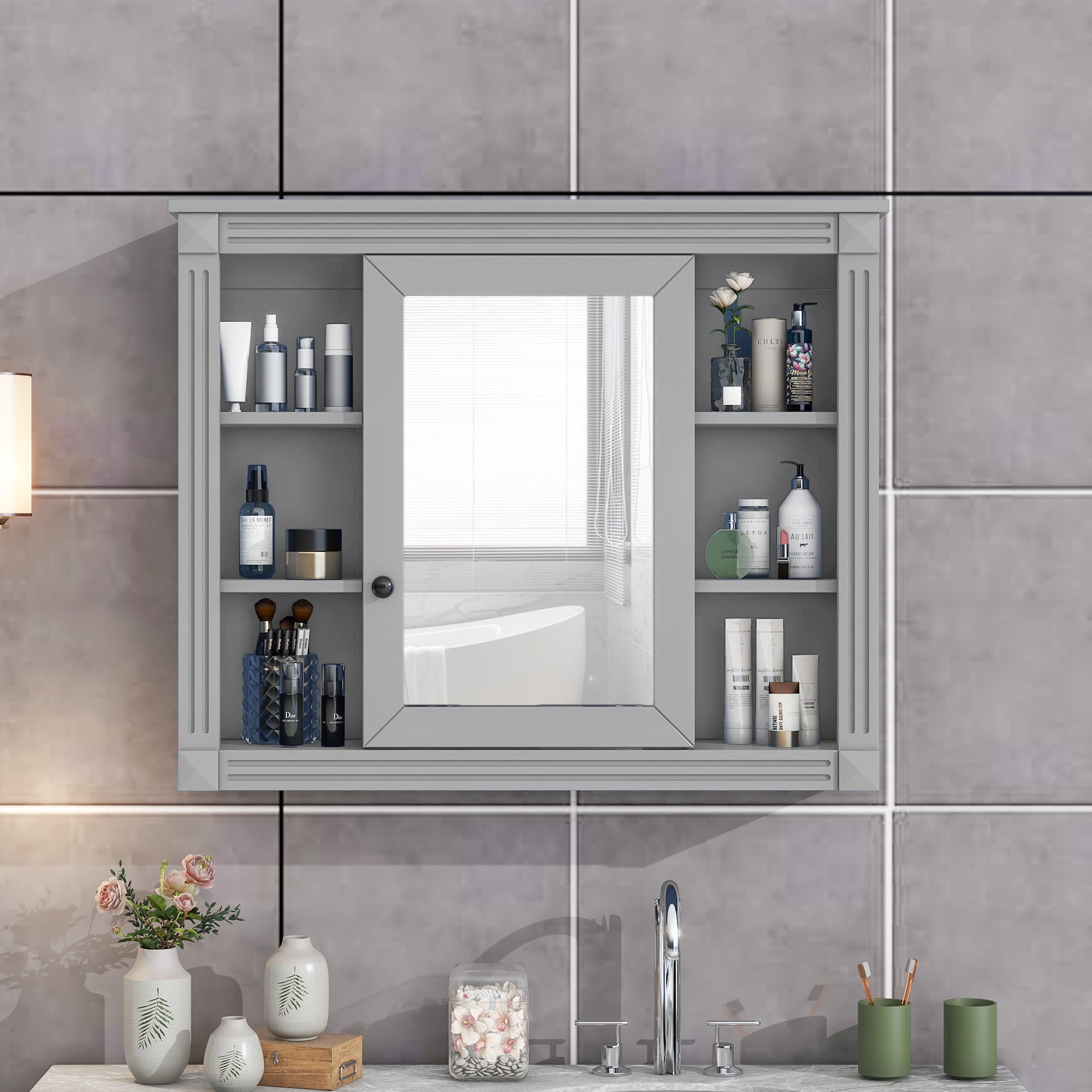 Modern wall-mounted bathroom wall cabinets and mirror cabinets(Grey)