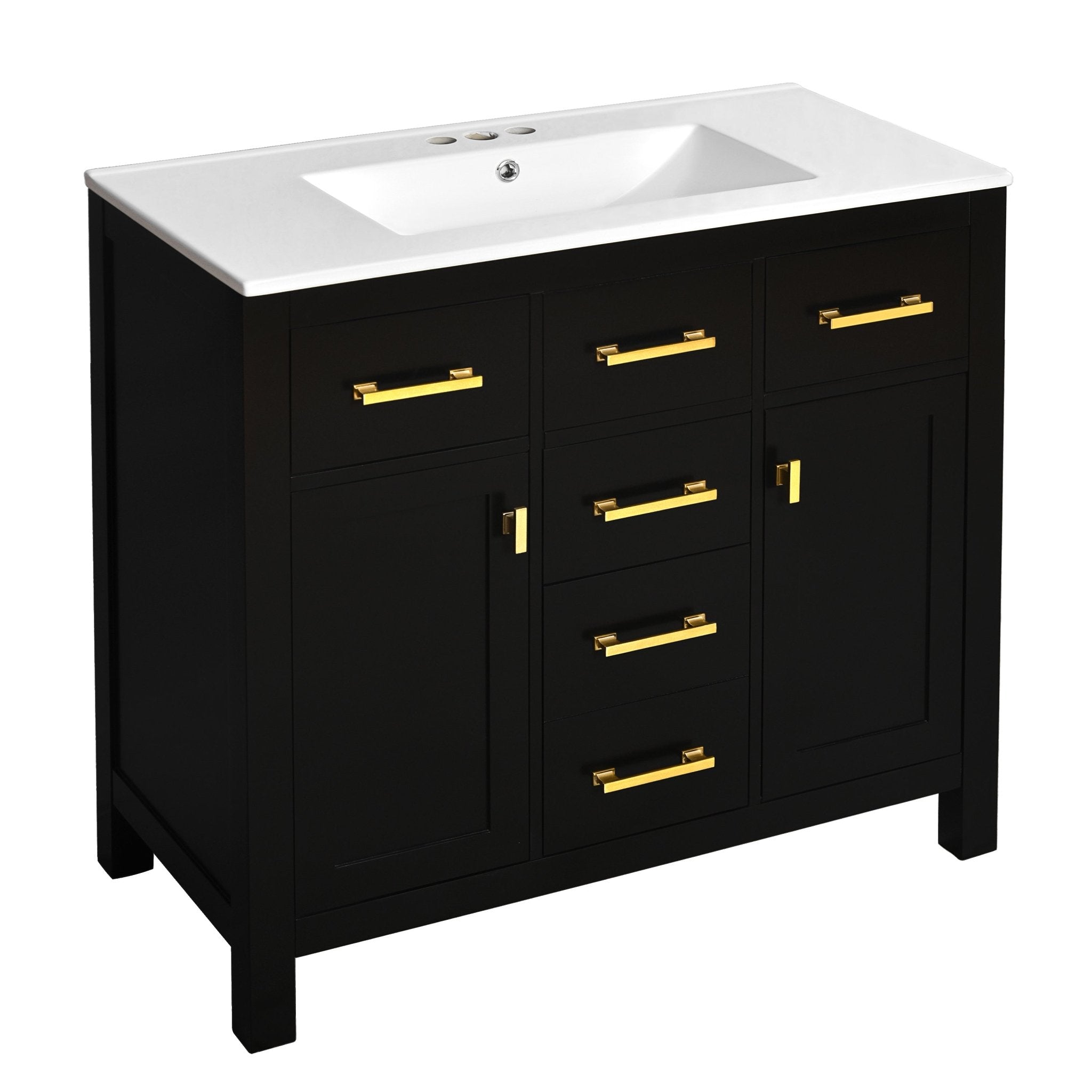 72 "Solid Wood Frame Ceramic Sink Bathroom Dressing Table set(black) - KiKiUMi
