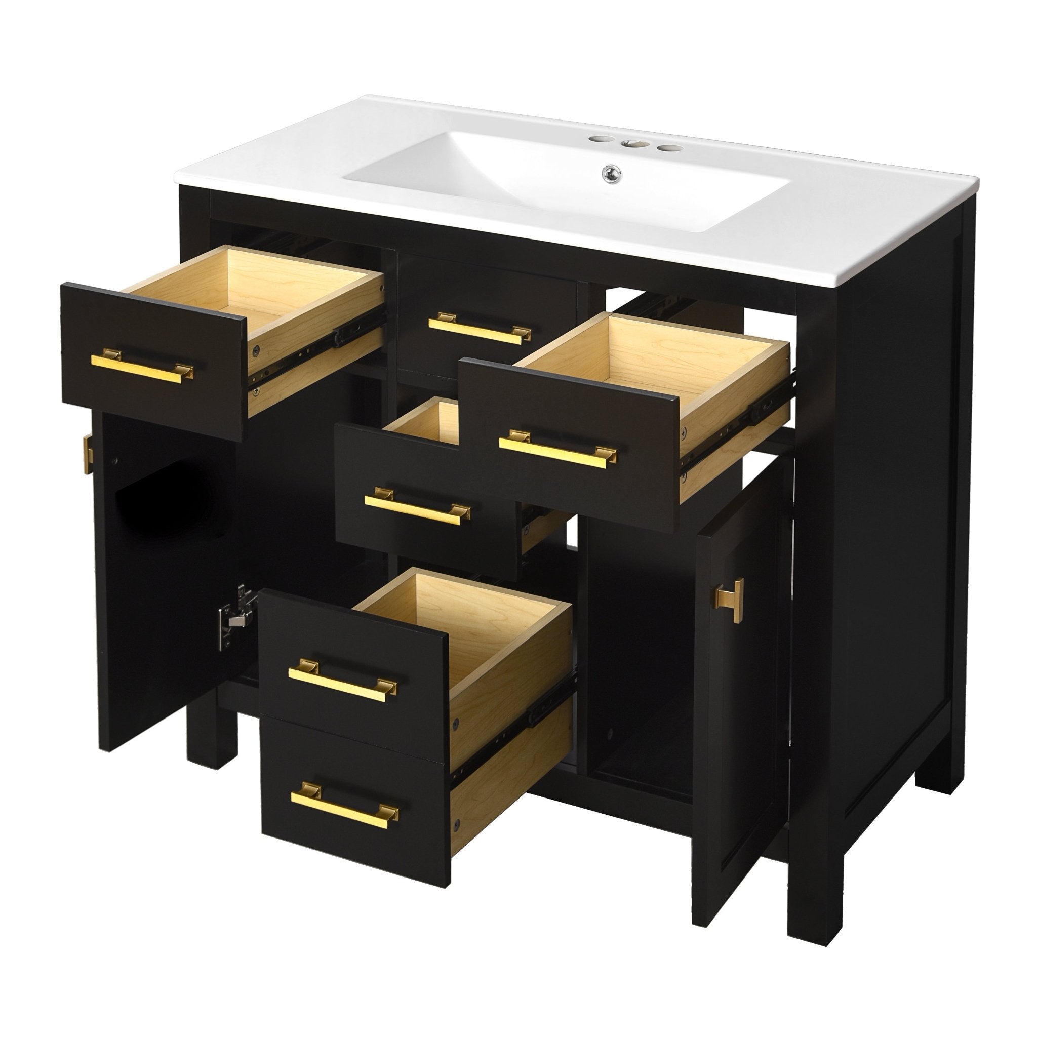 72 "Solid Wood Frame Ceramic Sink Bathroom Dressing Table set(black) - KiKiUMi
