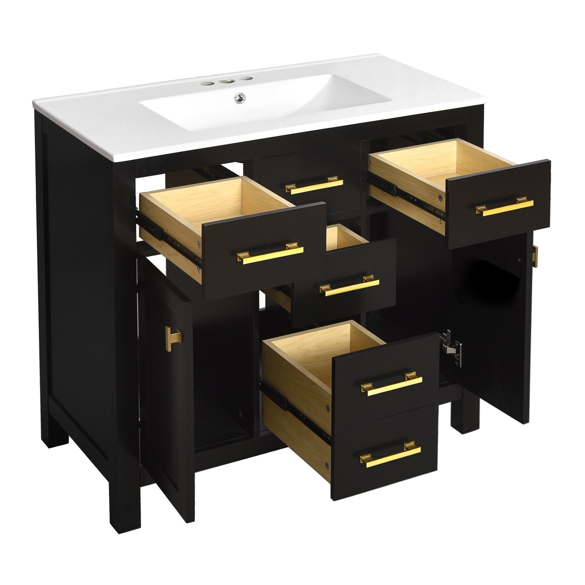 72 "Solid Wood Frame Ceramic Sink Bathroom Dressing Table set(black) - KiKiUMi