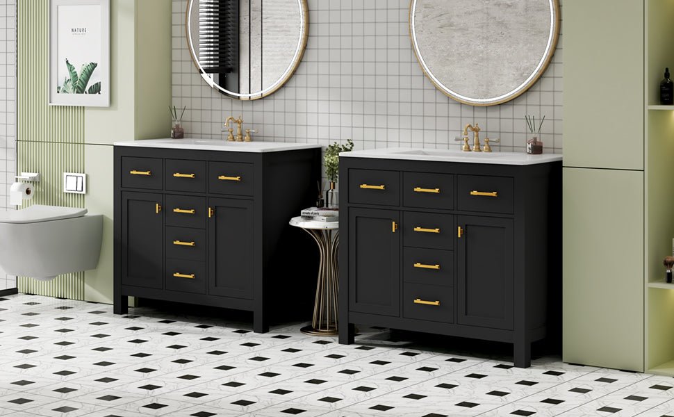 72 "Solid Wood Frame Ceramic Sink Bathroom Dressing Table set(black) - KiKiUMi