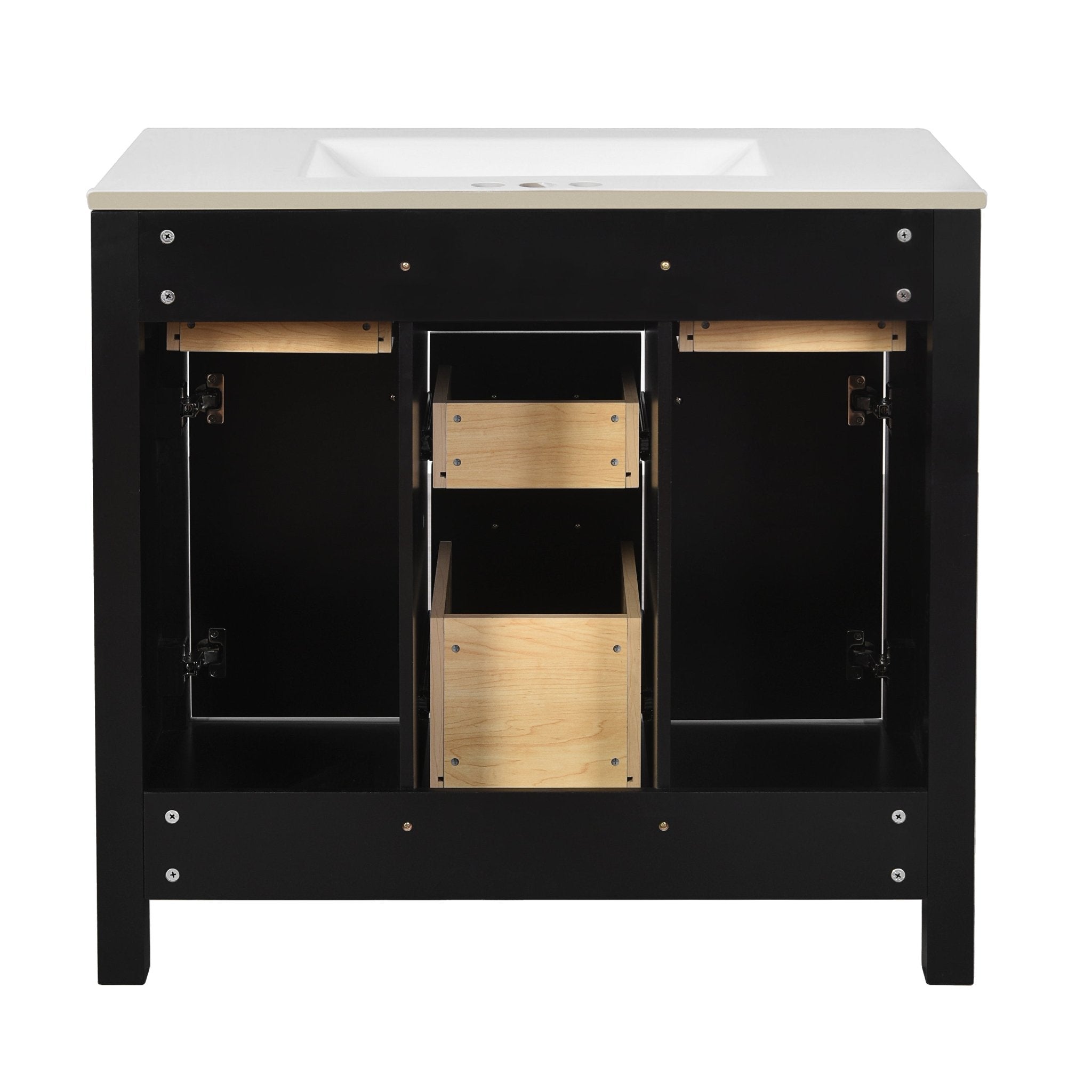 72 "Solid Wood Frame Ceramic Sink Bathroom Dressing Table set(black) - KiKiUMi
