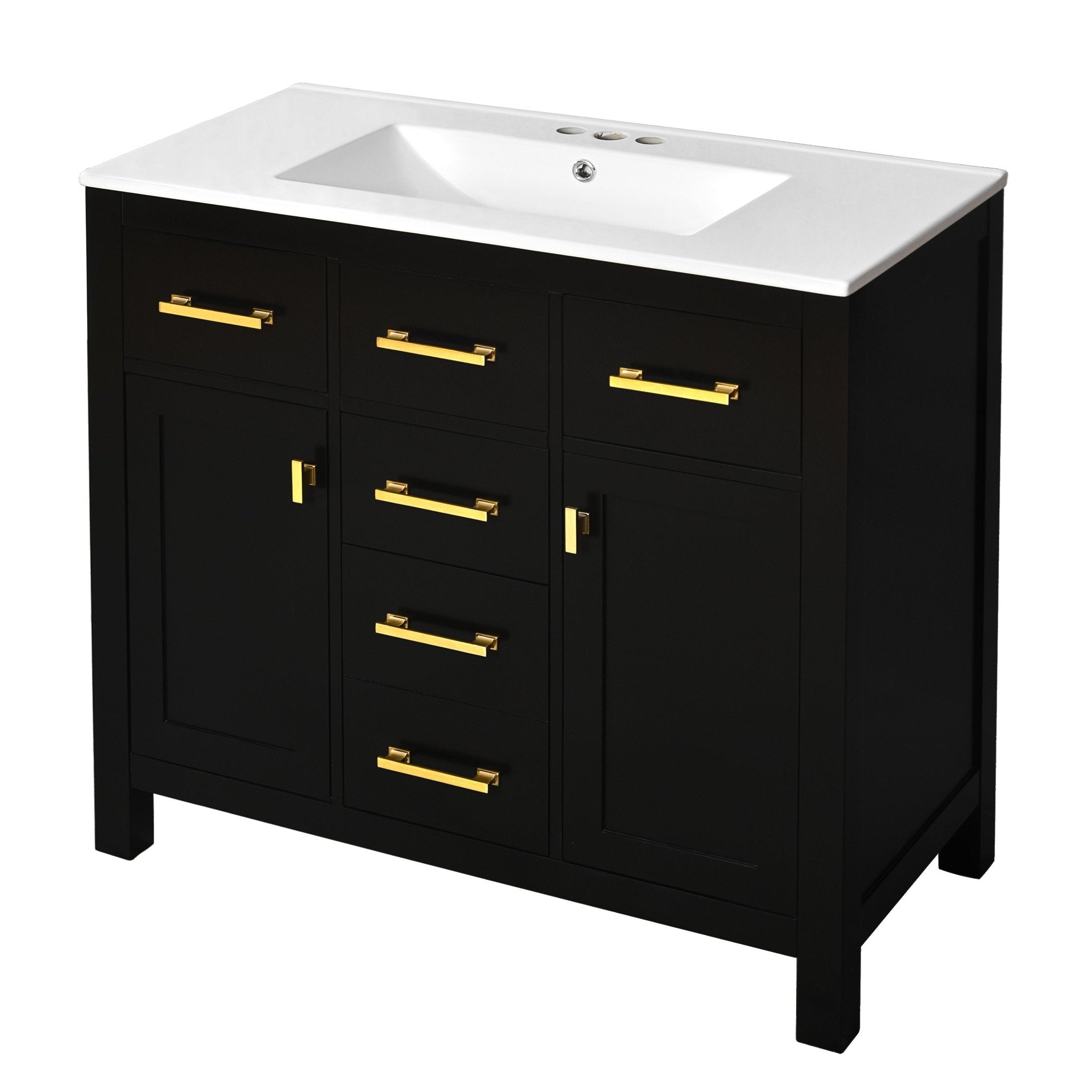 72 "Solid Wood Frame Ceramic Sink Bathroom Dressing Table set(black) - KiKiUMi