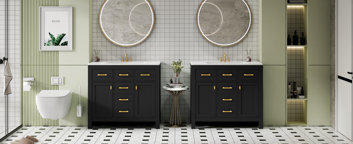 72 "Solid Wood Frame Ceramic Sink Bathroom Dressing Table set(black) - KiKiUMi