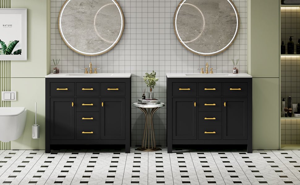 72 "Solid Wood Frame Ceramic Sink Bathroom Dressing Table set(black) - KiKiUMi