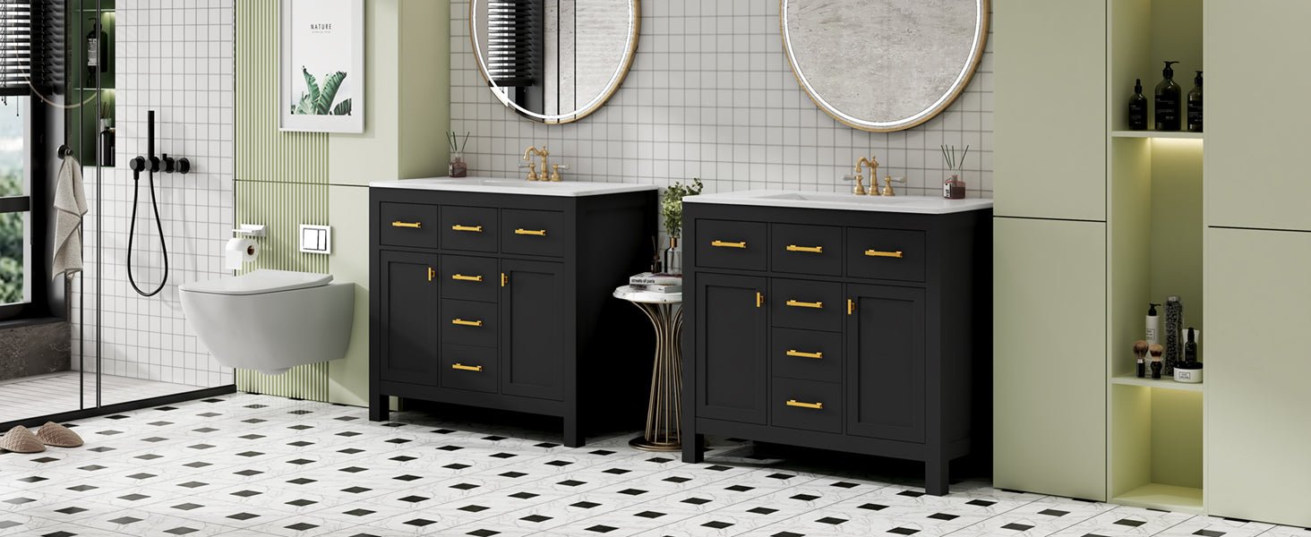72 "Solid Wood Frame Ceramic Sink Bathroom Dressing Table set(black) - KiKiUMi