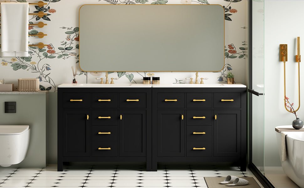 72 "Solid Wood Frame Ceramic Sink Bathroom Dressing Table set(black) - KiKiUMi