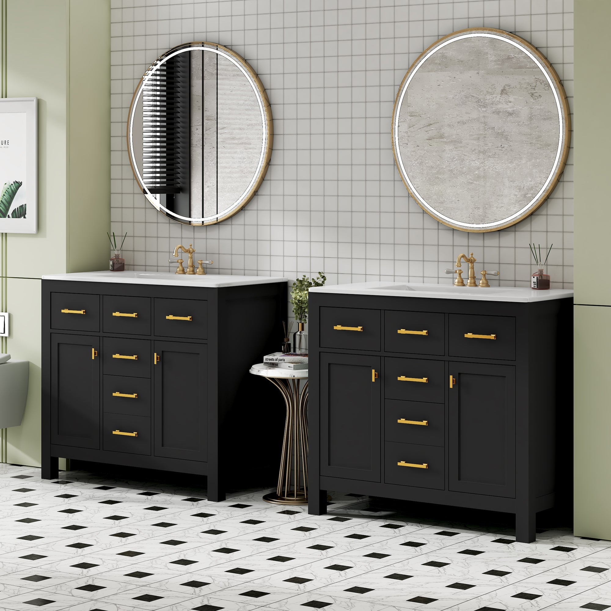 72 "Solid Wood Frame Ceramic Sink Bathroom Dressing Table set(black) - KiKiUMi