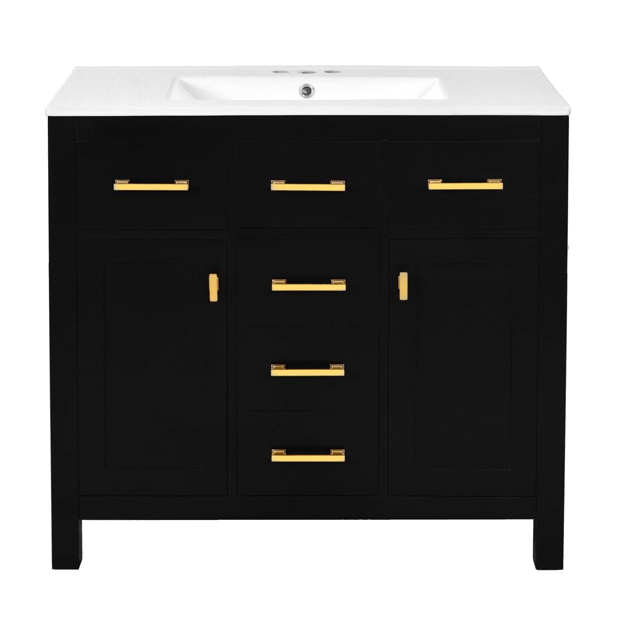 72 "Solid Wood Frame Ceramic Sink Bathroom Dressing Table set(black) - KiKiUMi