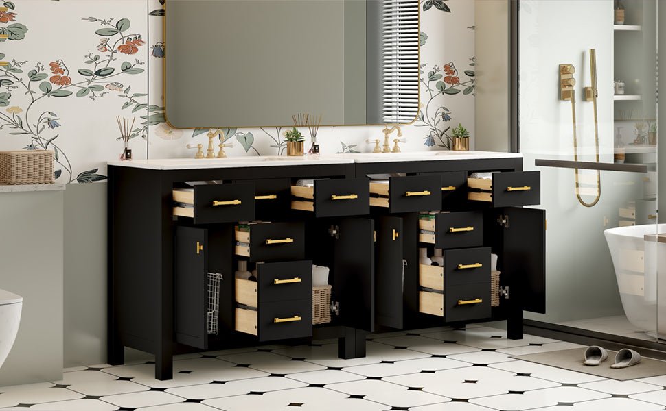 72 "Solid Wood Frame Ceramic Sink Bathroom Dressing Table set(black) - KiKiUMi