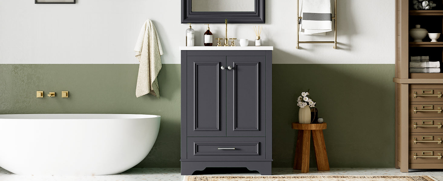 24-inch ceramic sink bathroom dressing table(blue gray)