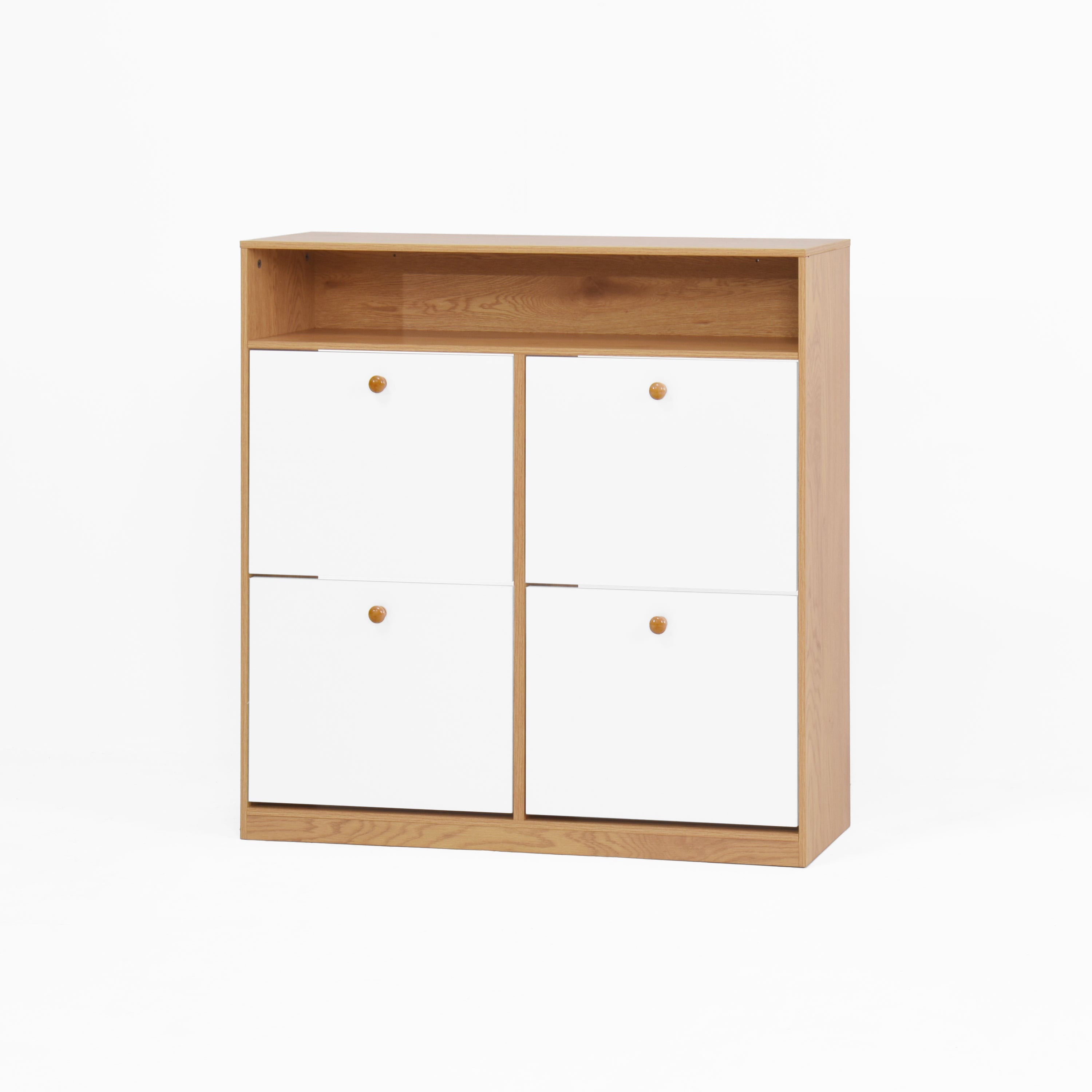 Modern independent shoe storage cabinet with 4 flip drawers (natural)