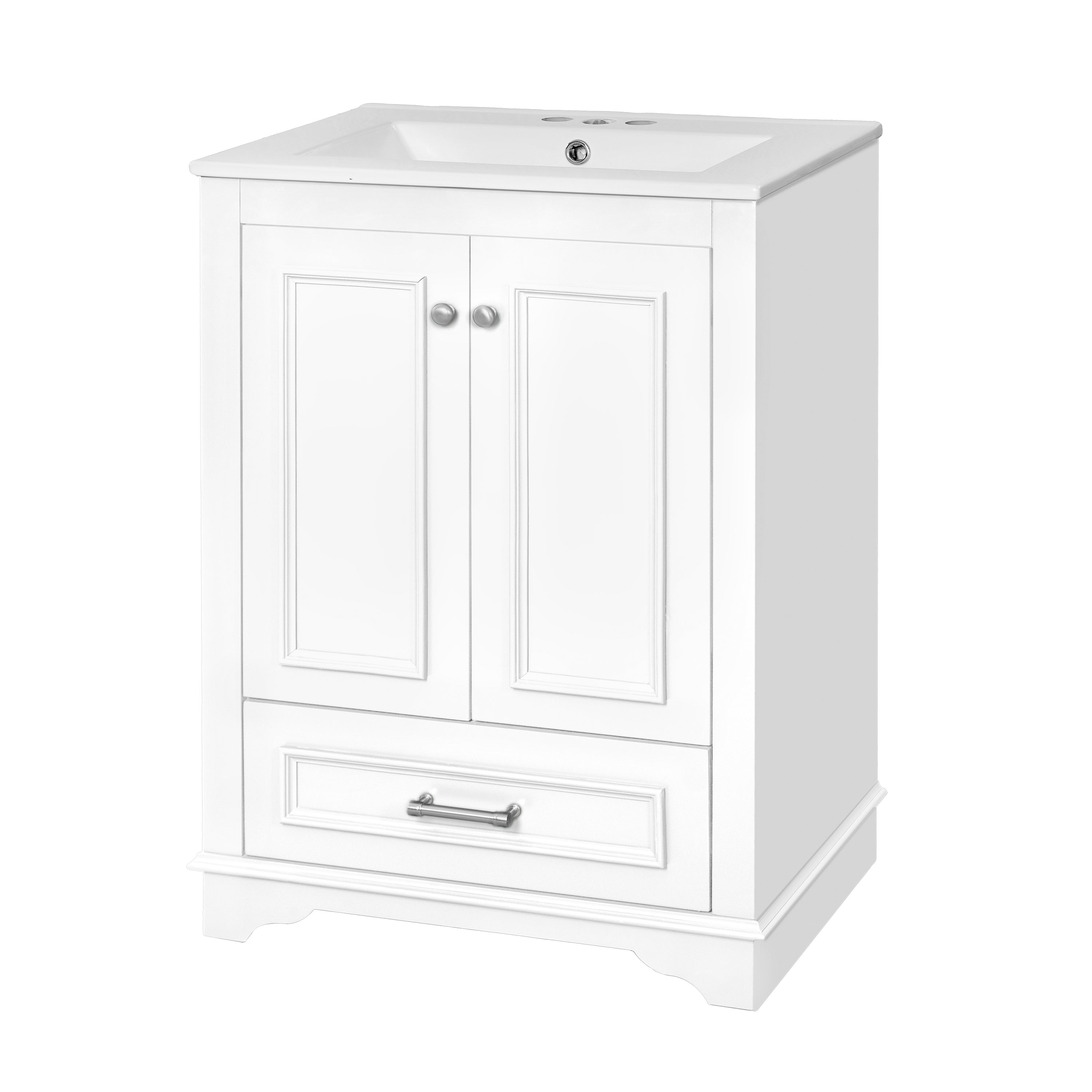 24-inch ceramic sink bathroom dressing table, modern standalone storage cabinet(white)
