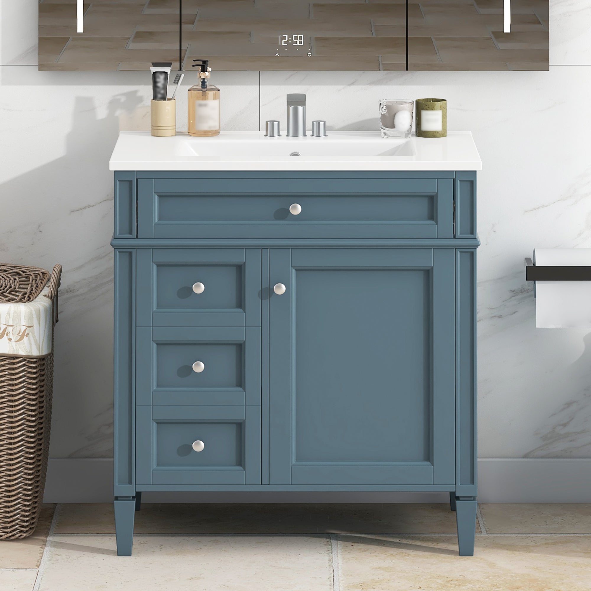 30 "Single sink bathroom dressing table, modern bathroom storage cabinet(blue)