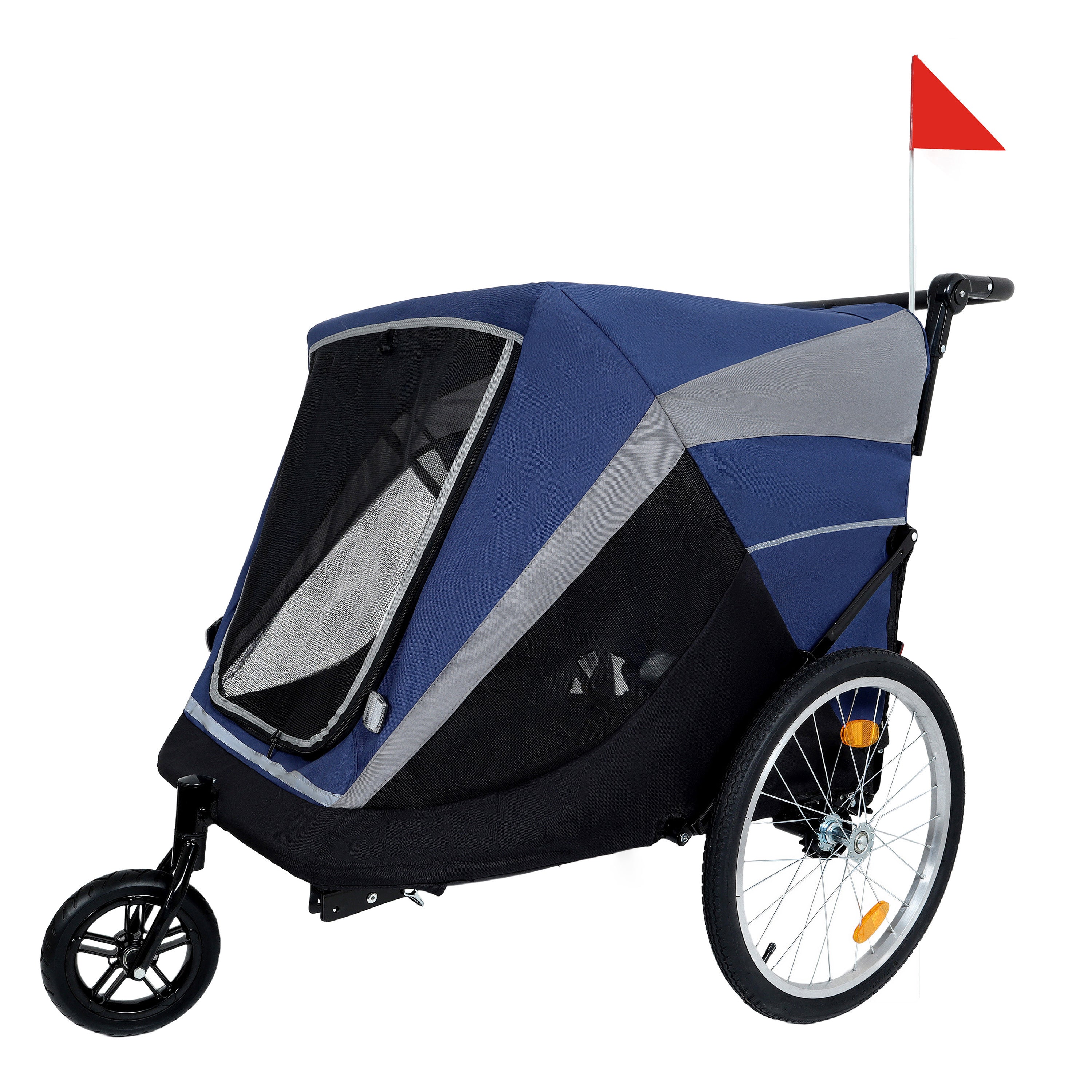 Detachable 2-in-1 pet bicycle trailer and stroller(Black+Blue)