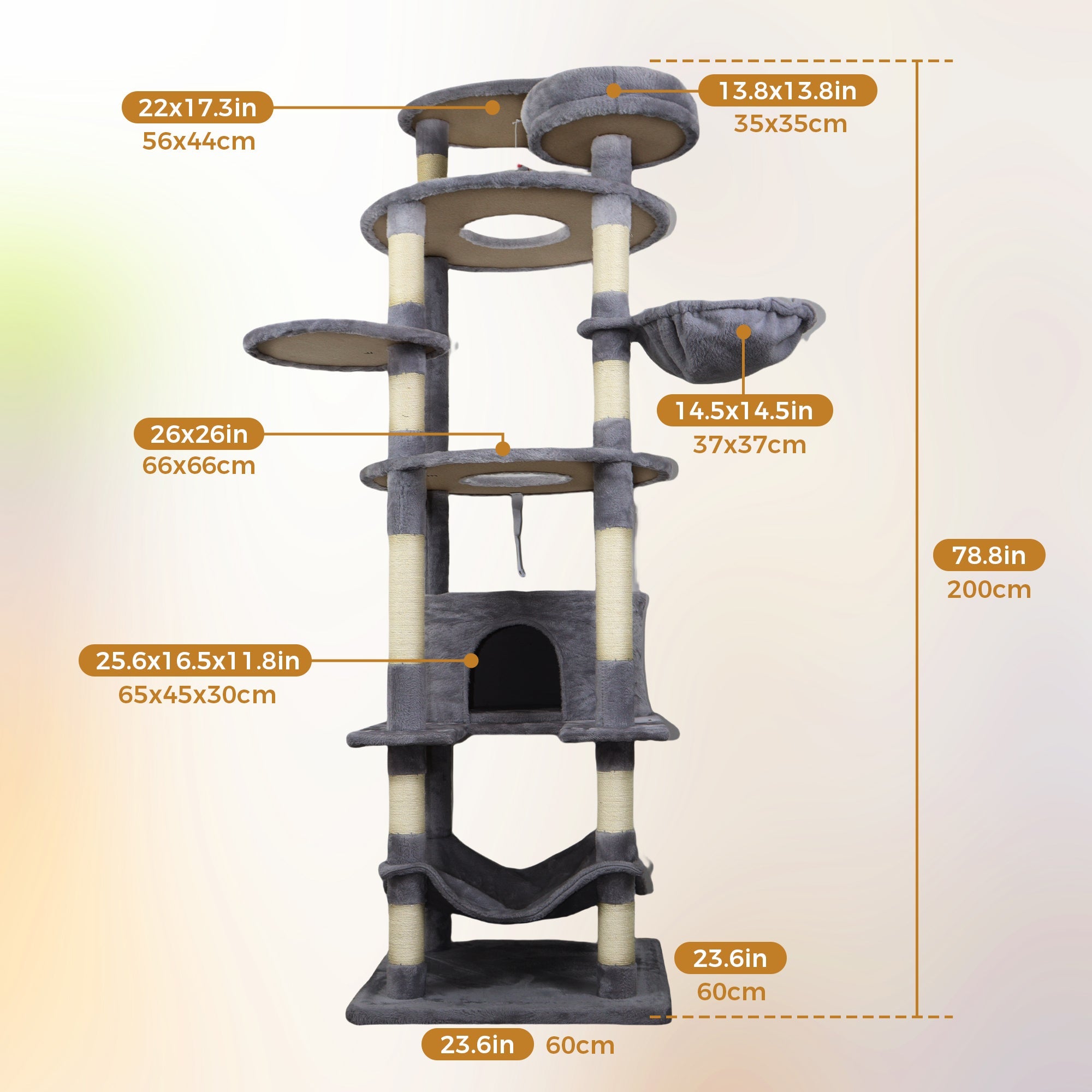 78.8 inches dark grey Cat tree tower - KiKiUMi