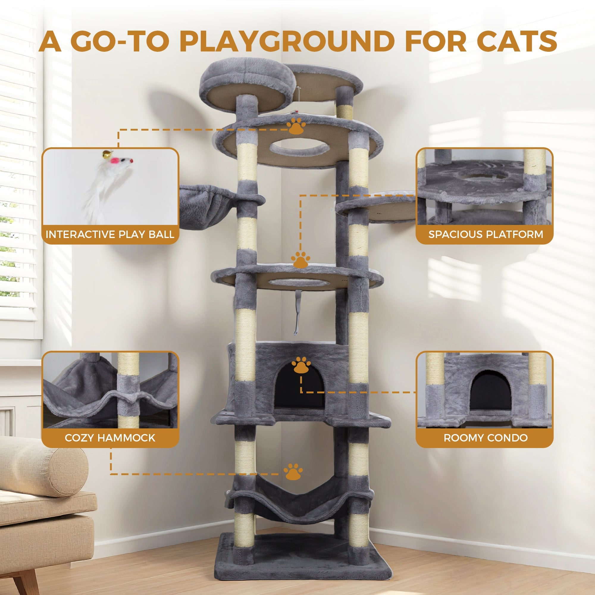 78.8 inches dark grey Cat tree tower - KiKiUMi