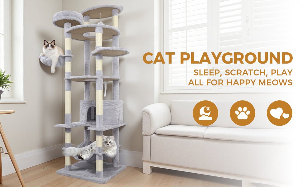 78.8 Light grey wide - base Cat Tree Tower - KiKiUMi