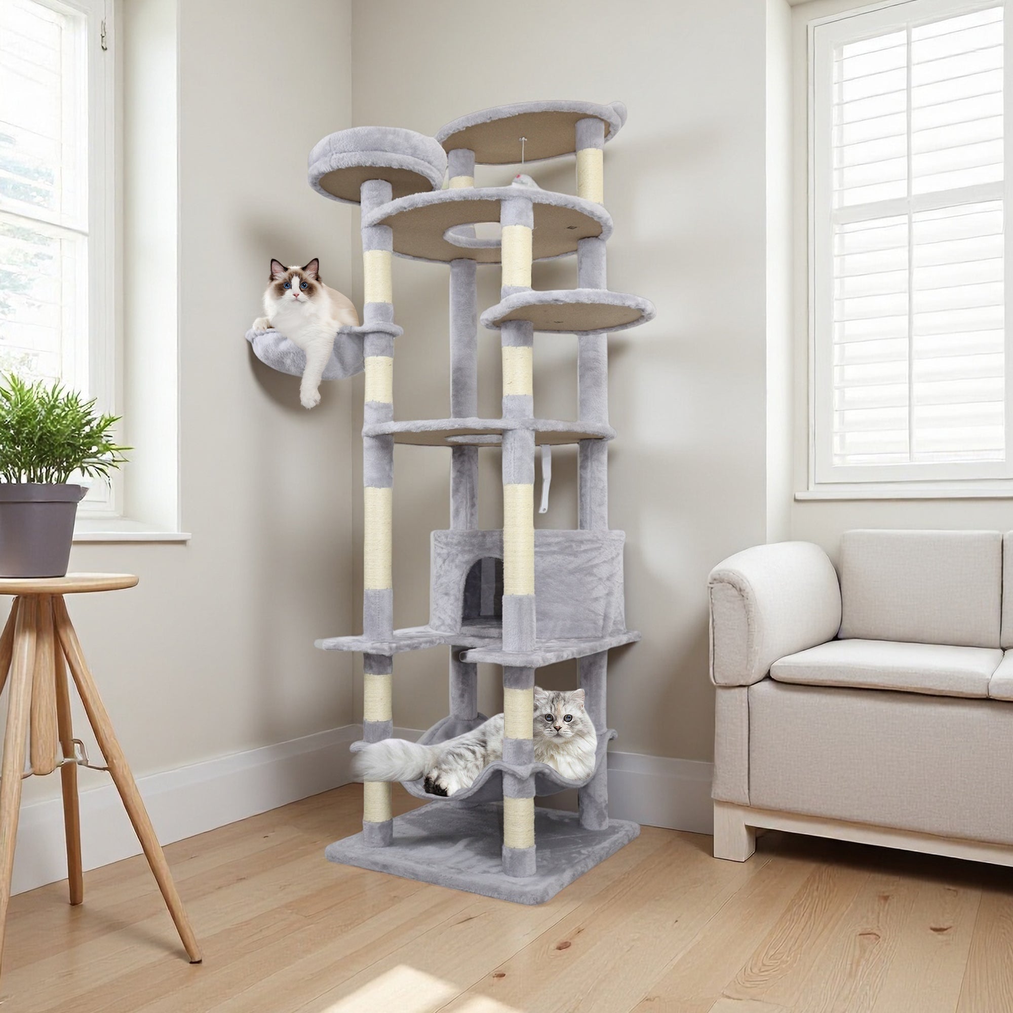 78.8 Light grey wide - base Cat Tree Tower - KiKiUMi
