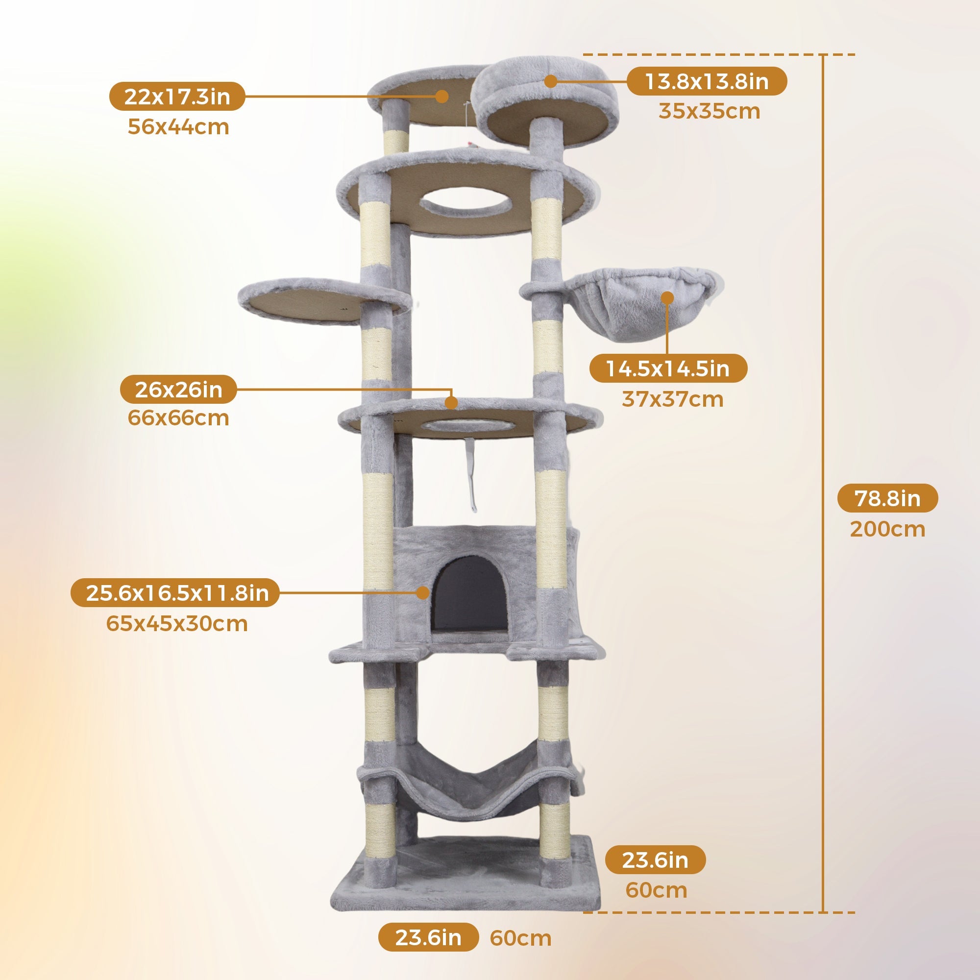 78.8 Light grey wide - base Cat Tree Tower - KiKiUMi