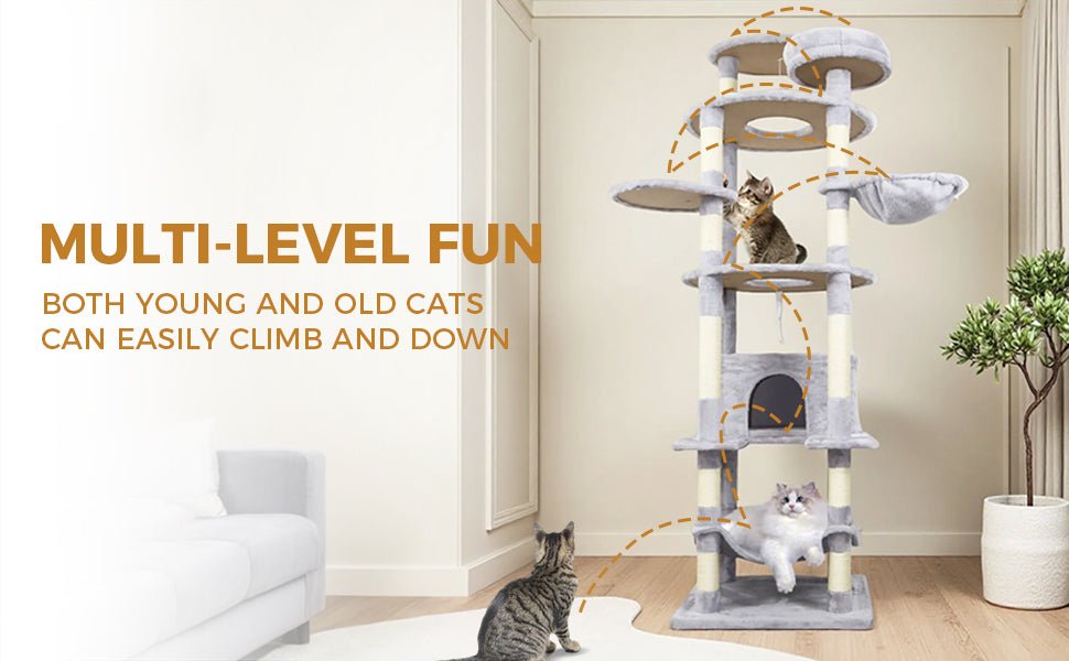 78.8 Light grey wide - base Cat Tree Tower - KiKiUMi
