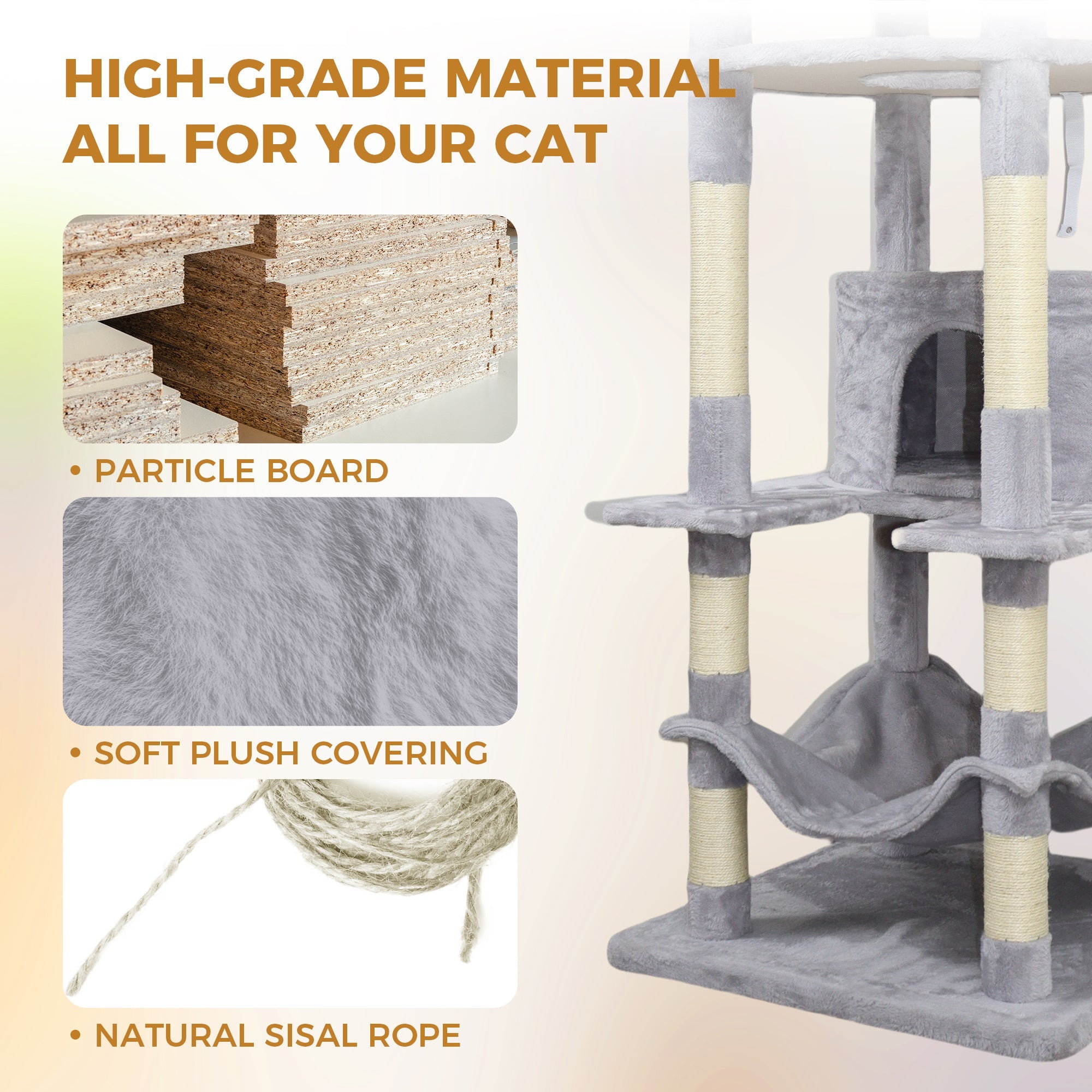 78.8 Light grey wide - base Cat Tree Tower - KiKiUMi