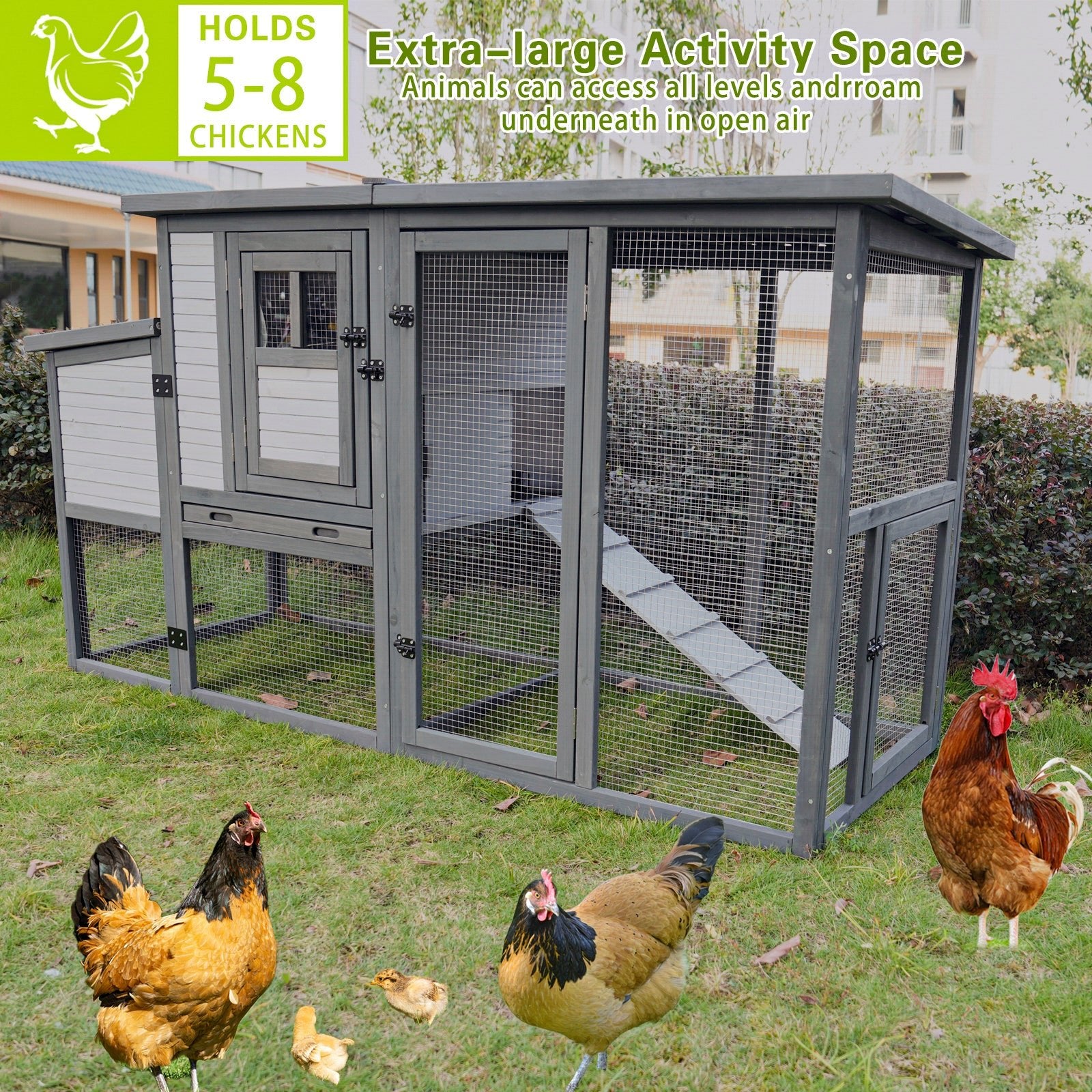 79' large wooden outdoor chicken, duck and rabbit cages - KiKiUMi