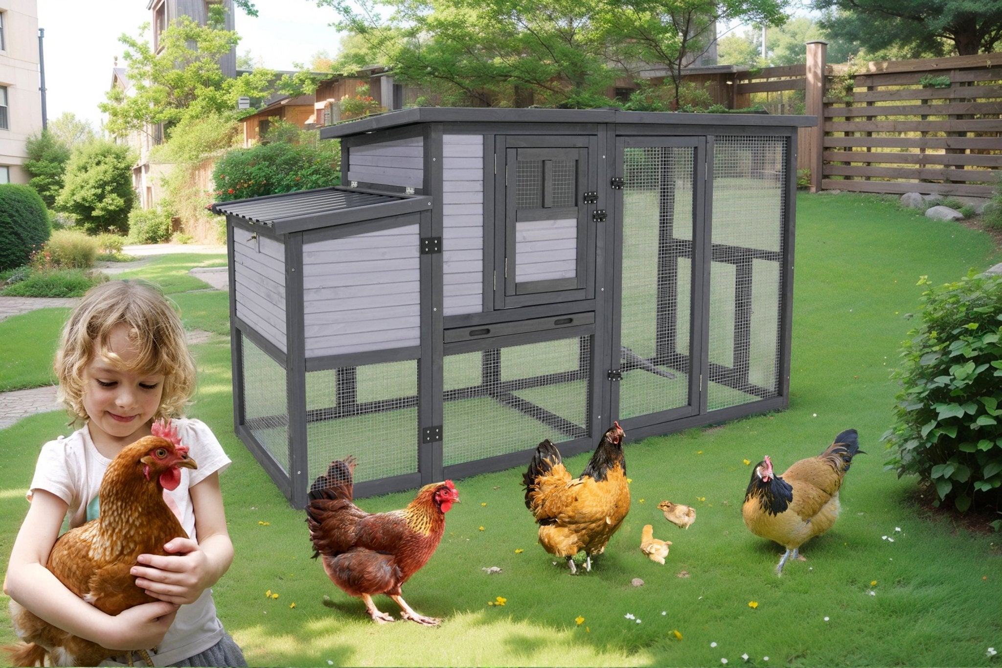 79' large wooden outdoor chicken, duck and rabbit cages - KiKiUMi