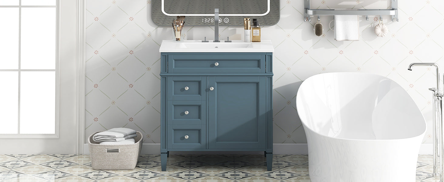 30 "Single sink bathroom dressing table, modern bathroom storage cabinet(blue)