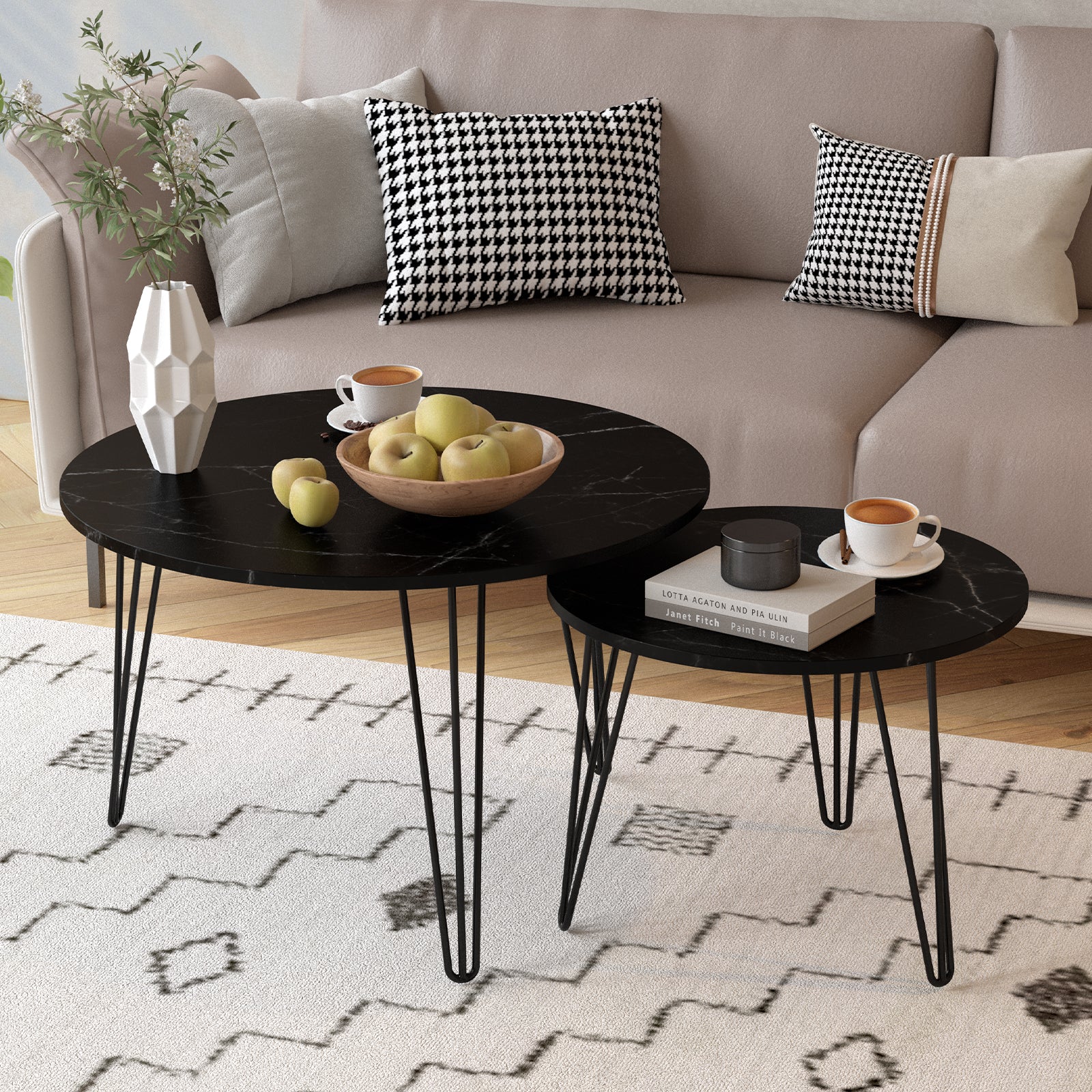 Coffee table with nested marble patterns (Black)