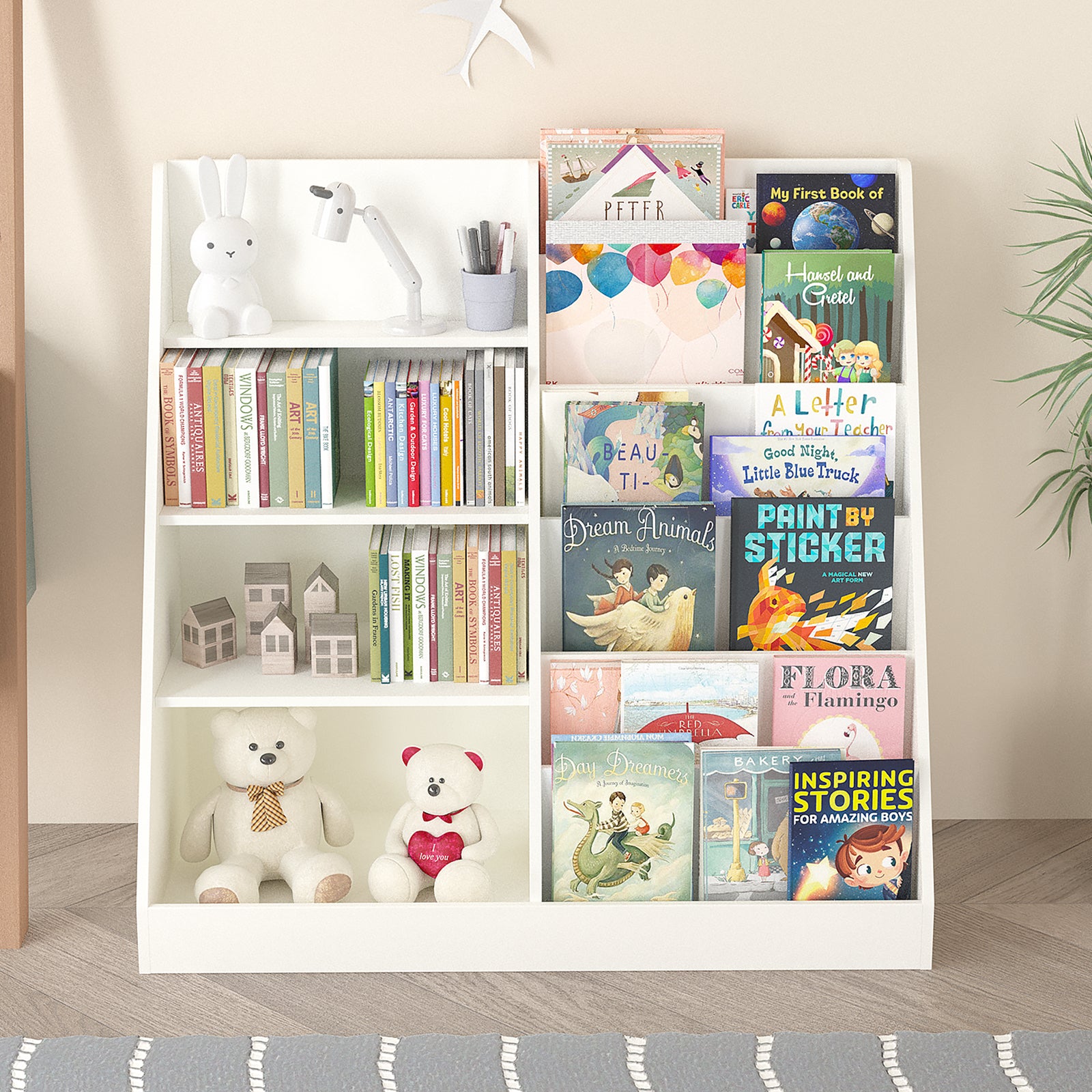 Organizer of children's bookshelves and toy storage