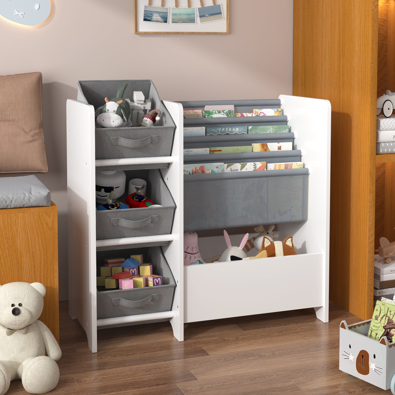 Multi-functional children's bookshelf and toy storage