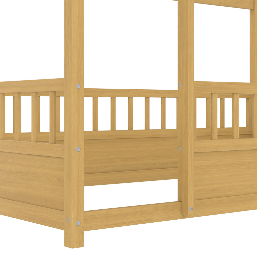 Natural double bed with a roof frame