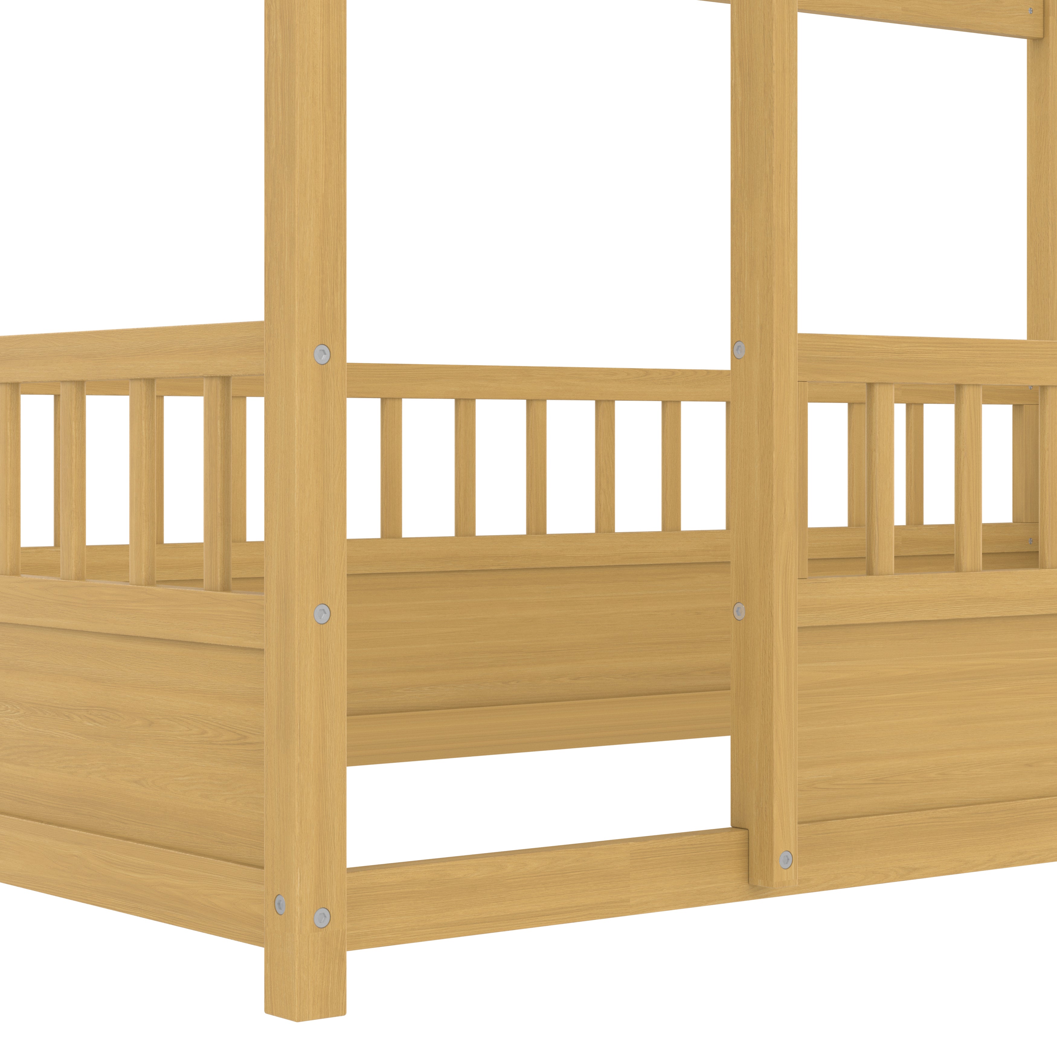 Natural double bed with a roof frame