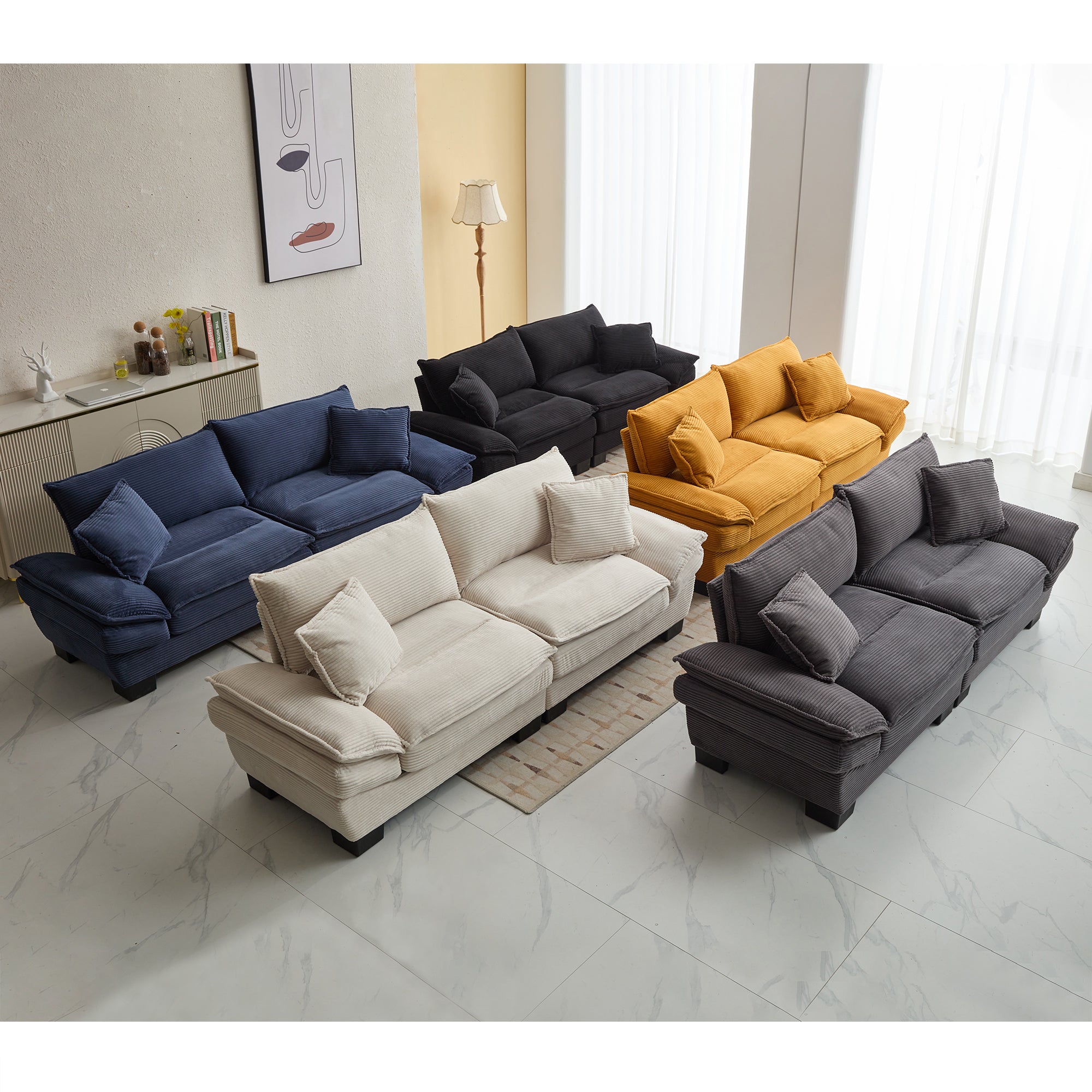 Corduroy sofas suitable for multiple scenarios. (blue)