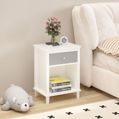 Gray+Silver handle  wooden bedside table with drawers and storage cabinets