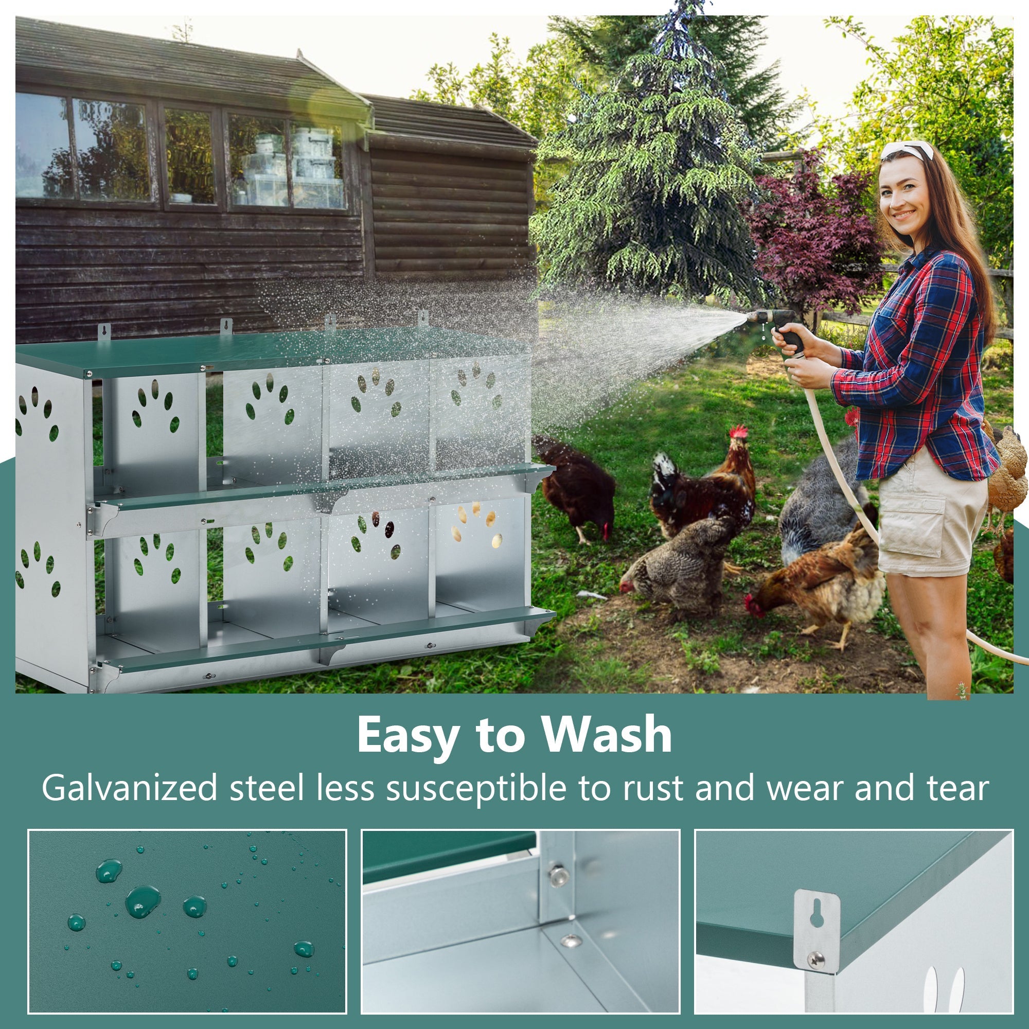 8 - compartment metal bottom egg - laying chicken nest box - KiKiUMi