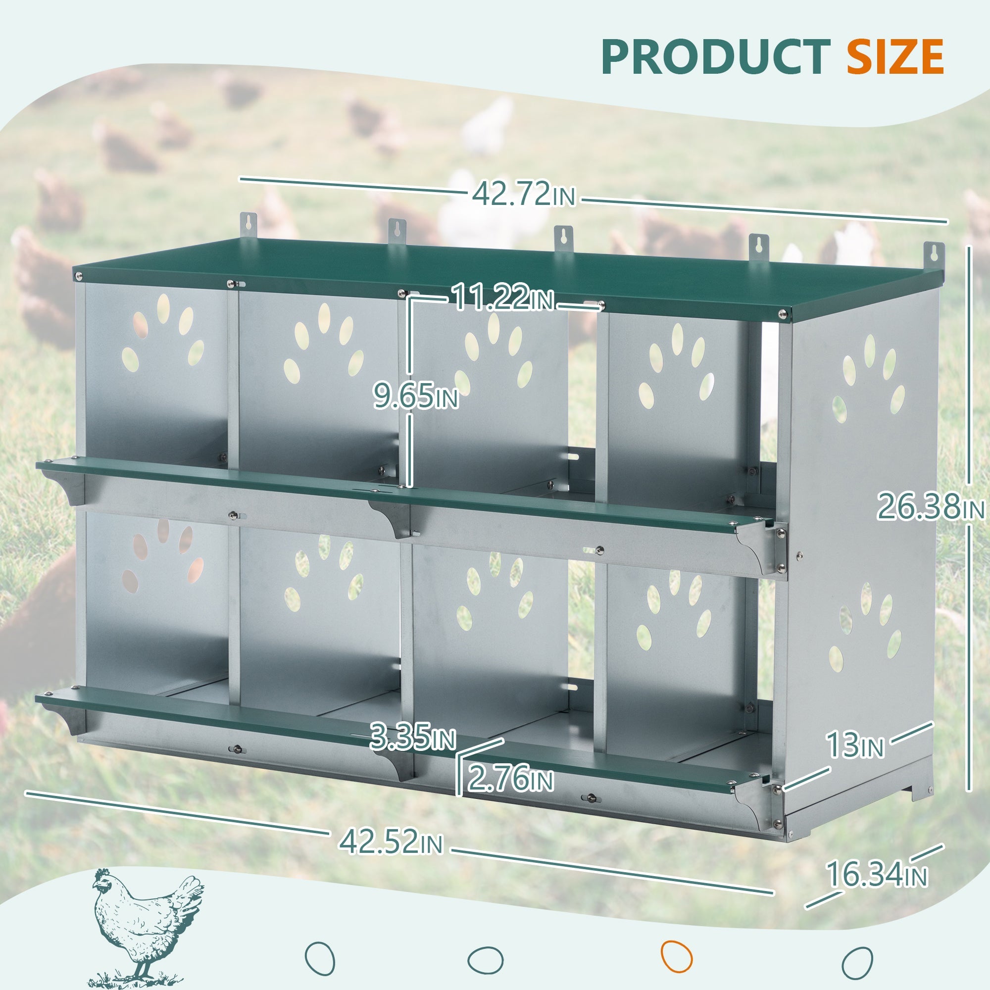 8 - compartment metal bottom egg - laying chicken nest box - KiKiUMi