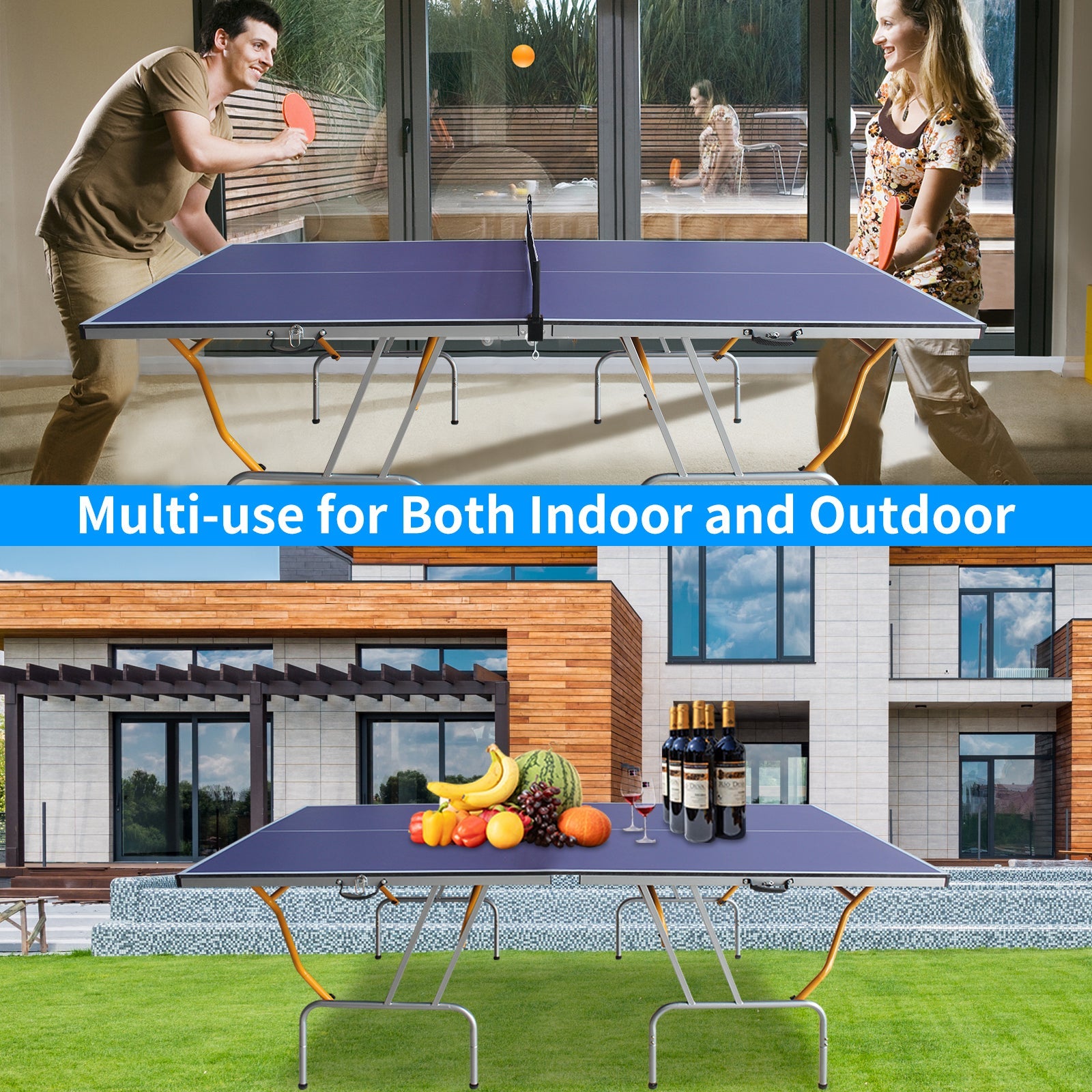 8 - foot collapsible medium - sized ping - pong table with a net, 2 ping - pong paddles and 3 balls 68 lbs - KiKiUMi
