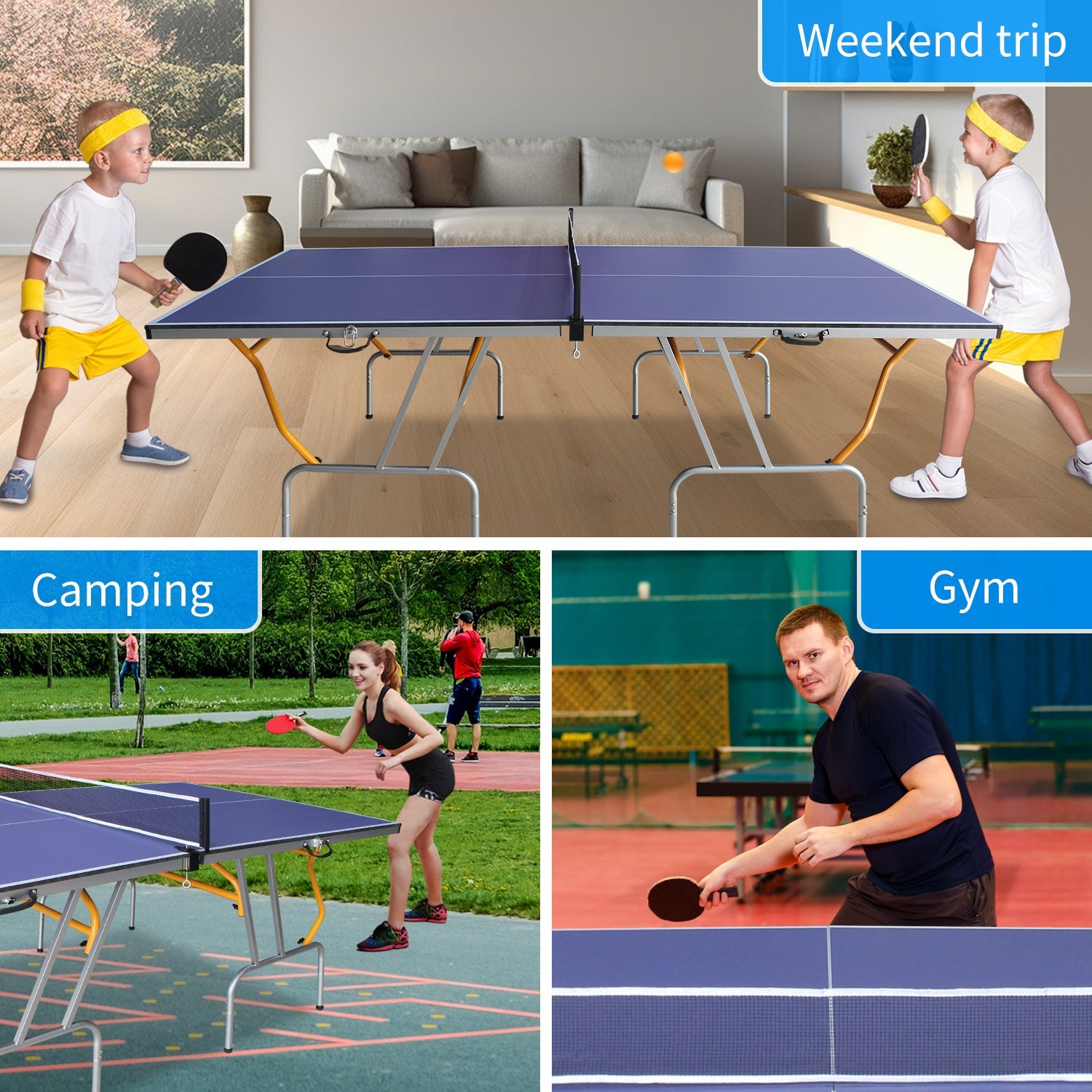 8 - foot collapsible medium - sized ping - pong table with a net, 2 ping - pong paddles and 3 balls 68 lbs - KiKiUMi