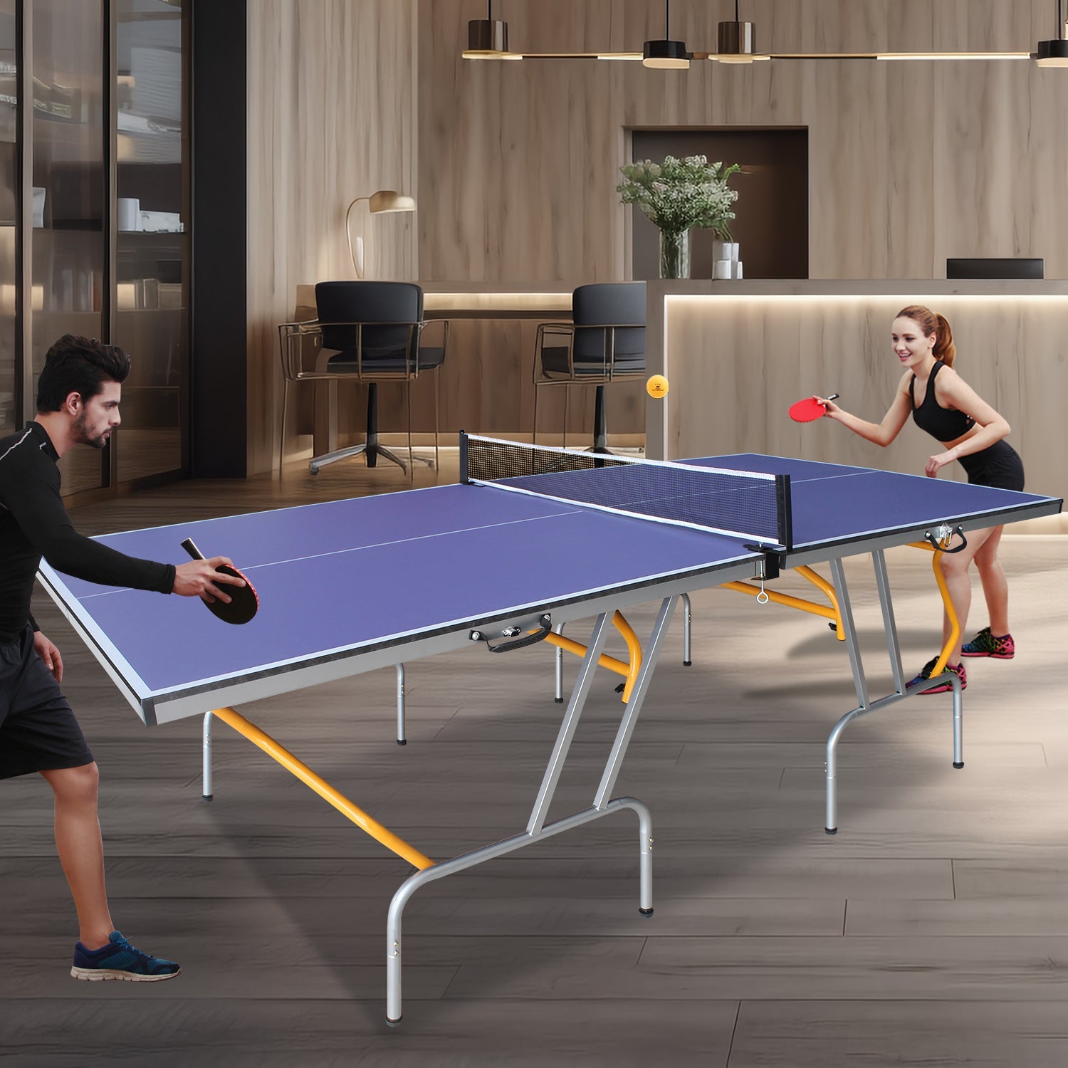 8 - foot collapsible medium - sized ping - pong table with a net, 2 ping - pong paddles and 3 balls 68 lbs - KiKiUMi